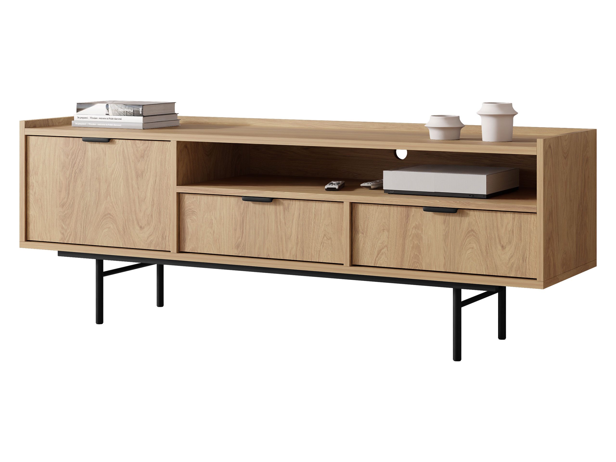 MIRJAN24 TV-Schrank Edison 150 (mit Klappe und zwei Schubladen) 150x40x55 cm, Gasdruckfeder