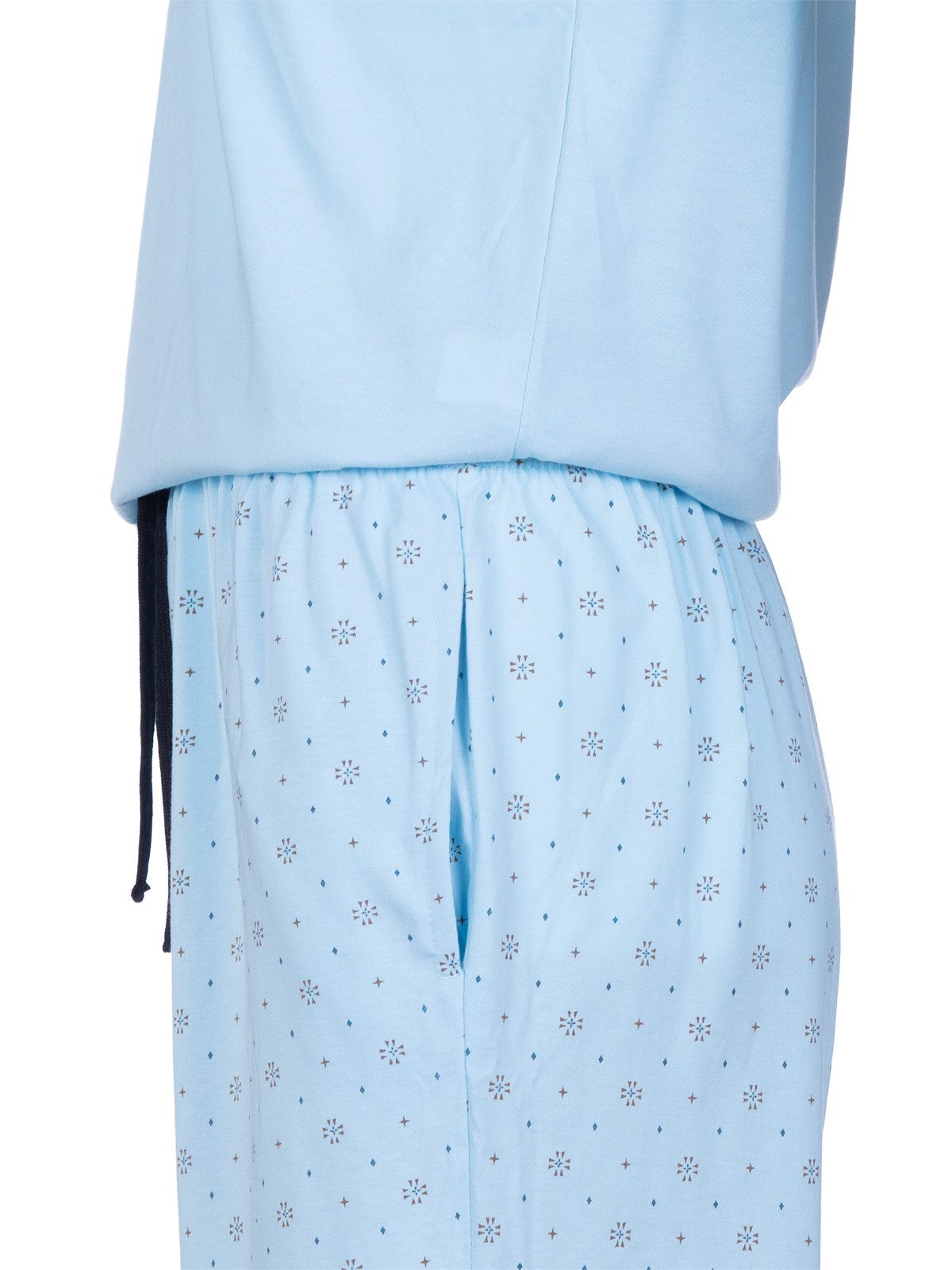 Henry Terre Pyjama Bruno Langarm- Stehkragen Shirt Uni gemusterte Hose Brusttasche – Bild 4 von 5
