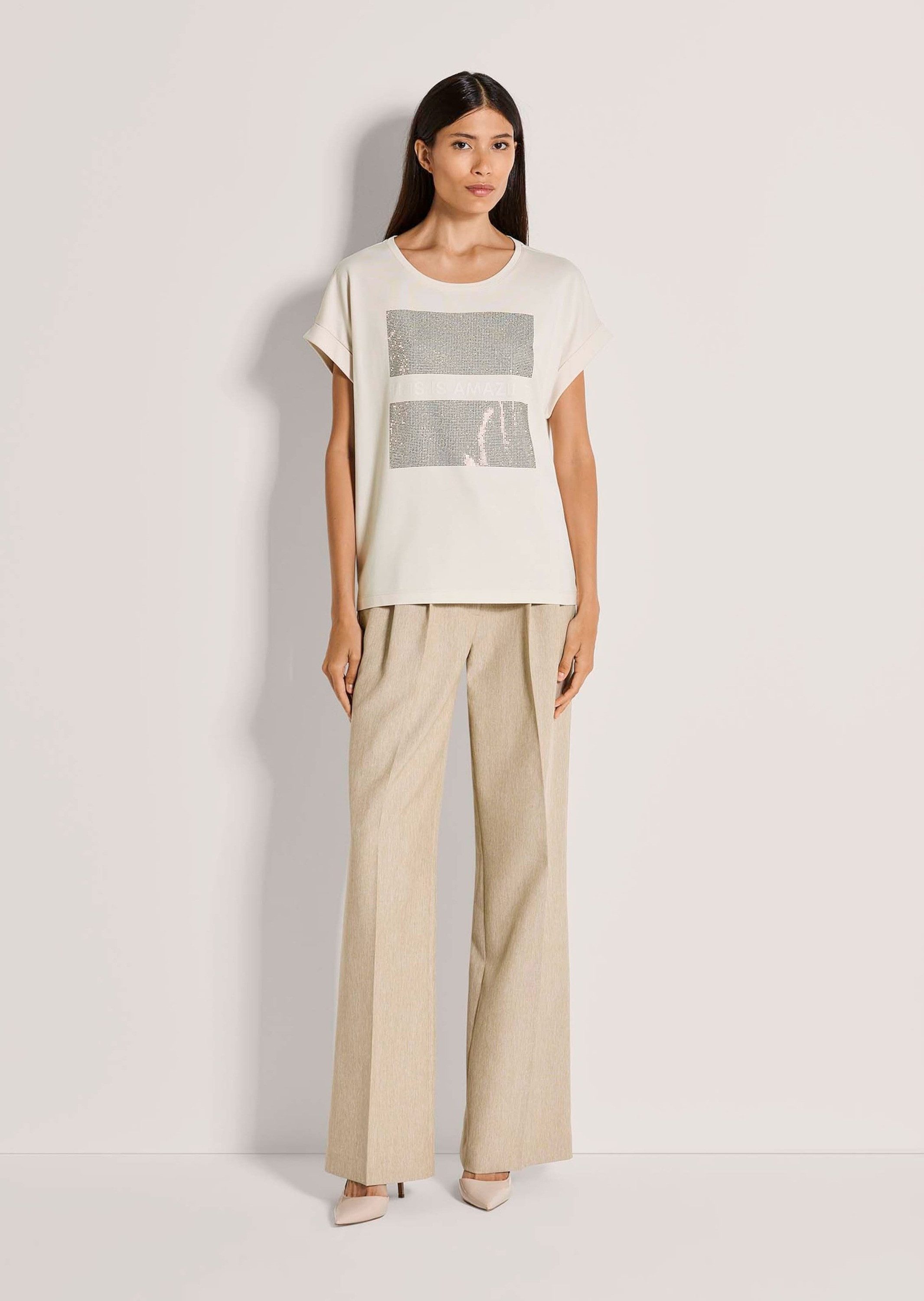 MADELEINE Kurzarmshirt Oversized Shirt mit Print, Kurzarm Rundhals-Shirt in Boxy-Form mit Strass, weite Form