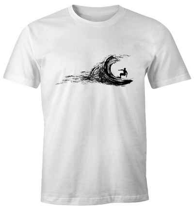 Neverless Print-Shirt Herren T-Shirt Surfer surfing surfen Surfboard Wave Welle Wellenreiten Urlaub Meer Ozean Surfer Boy Silhouette Slim Fit Neverless® mit Print