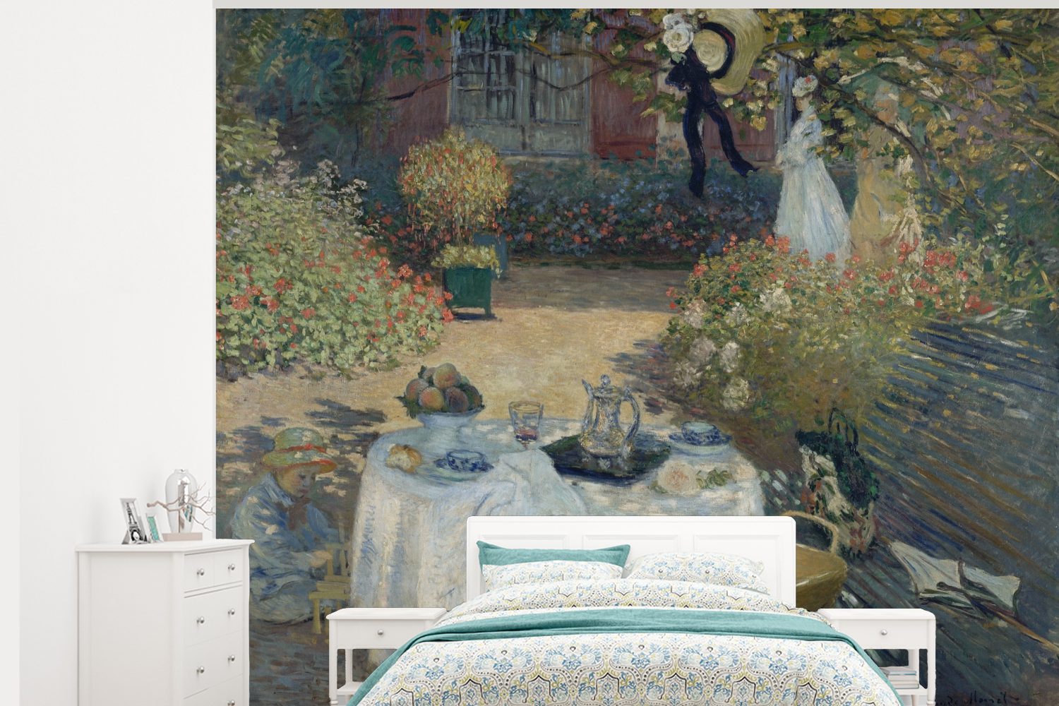 MuchoWow Fototapete Le déjeuner - Gemälde von Claude Monet, Matt, bedruckt, (5 St), Montagefertig Vinyl Tapete für Wohnzimmer, Wandtapete