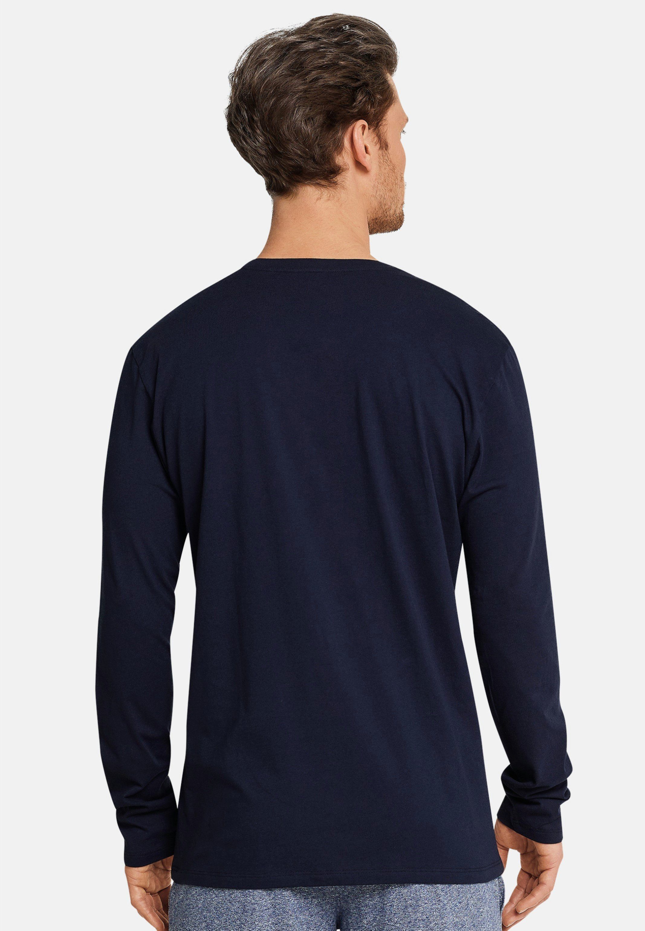 Schiesser Schlafanzug Baumwolle Dunkelblau - Mix Shirt - & Pyjamaoberteil Relax Basic langarm (1-tlg)