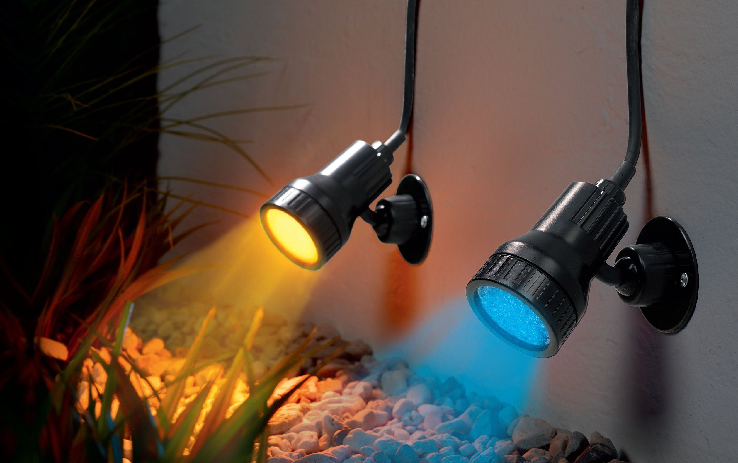 TRANGO LED Gartenstrahler, -flammig 3077 Strahler IP44 Außenleuchte *SOPHIA* inkl. 2x 3 Watt GU10 LED Leuchtmittel – 3000K warmweiß & 2 Meter Zuleitungskabel als Teichstrahler, Gartenlampe, Außenlampe, Wegbeleuchtung