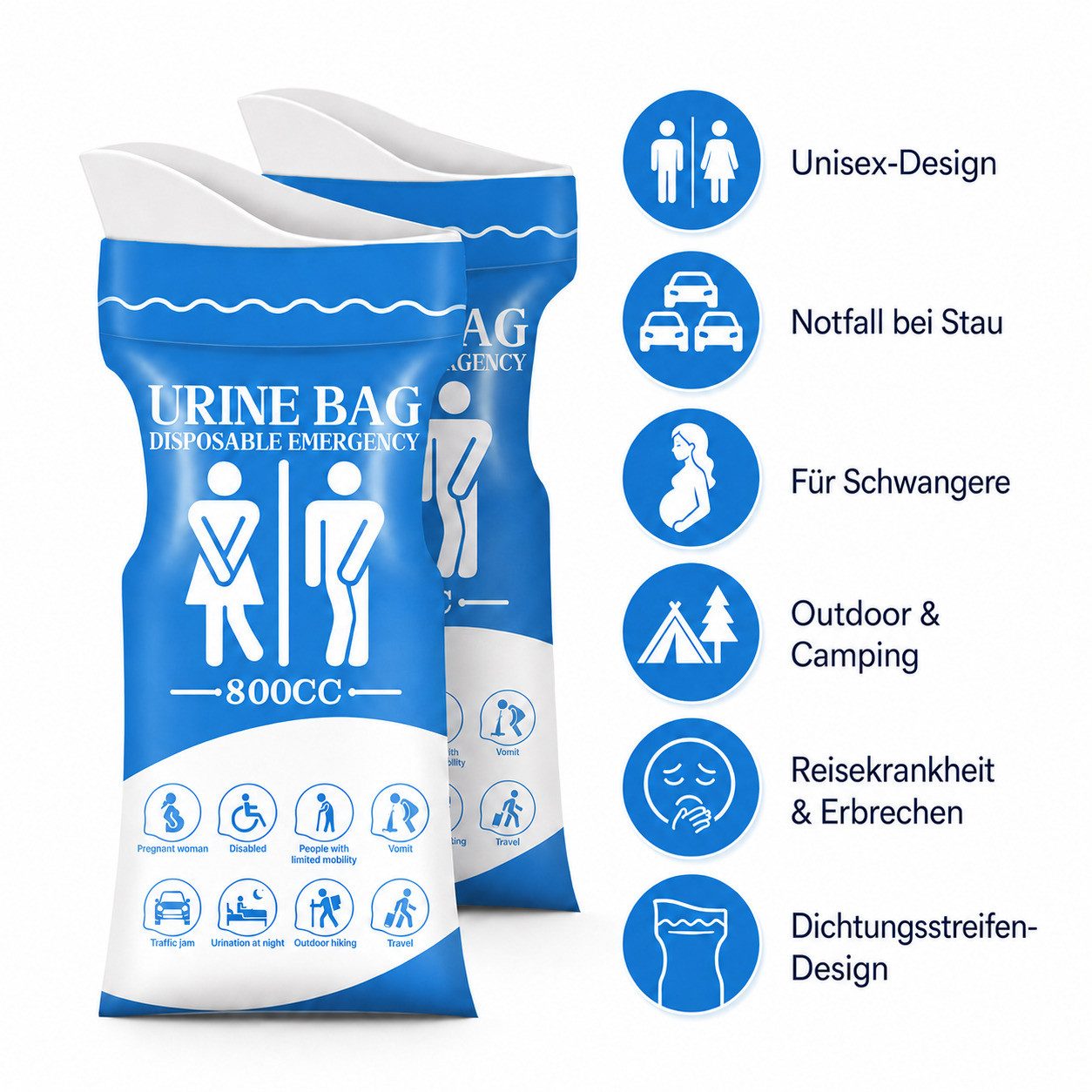 COOL-i ® Campingtoilette Notfall Urinbeutel 12er Set, 800 ml Einweg Urinbeutel, Unisex Reise WC für Auto, Camping & Outdoor