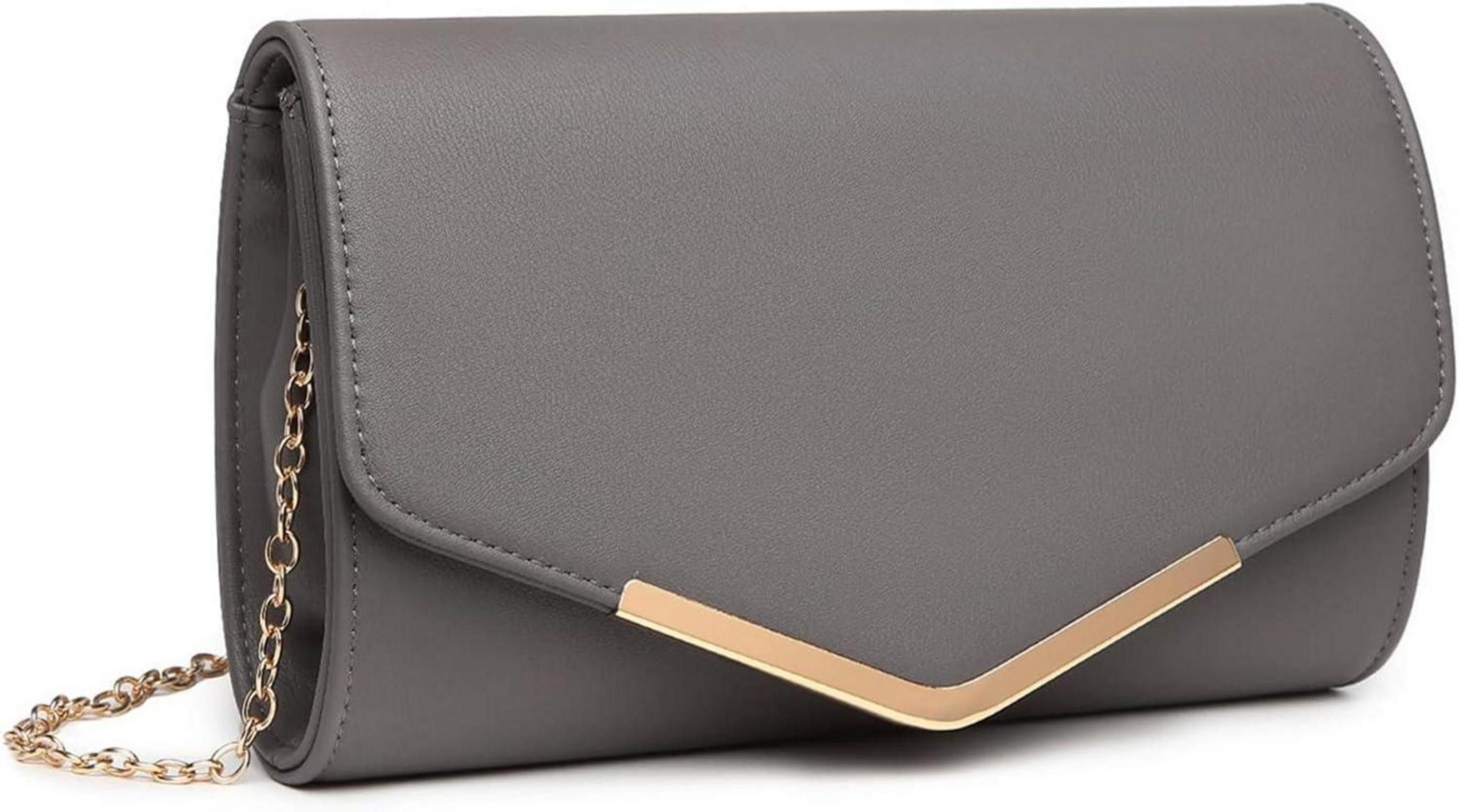 LuxusKollektion Clutch Elegante Damen Abendtasche Kettentasche Clutch Bag Grau-leder