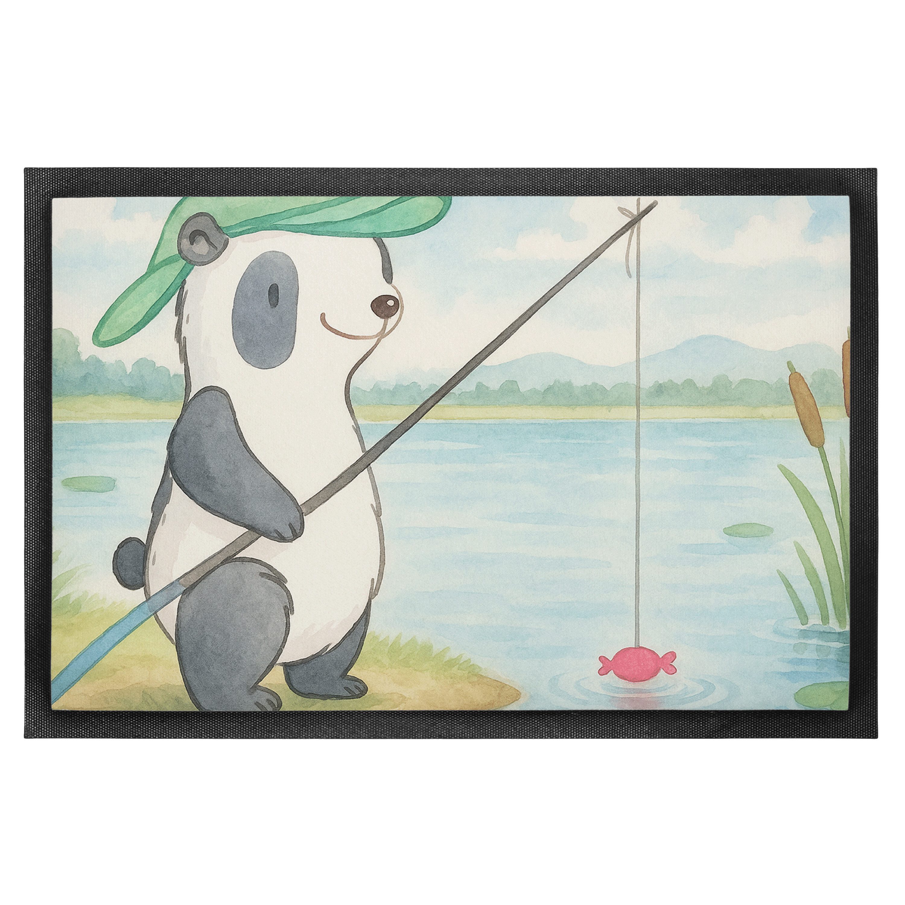 Mr. & Mrs. Panda Fußmatte Panda Angeln Design, Schmutzmatte 40 x 60 cm, Weiß, Hobbyangler, fußm, rechteckig, Höhe: 40 mm, matte haustür Abtretmatte bodenmatte