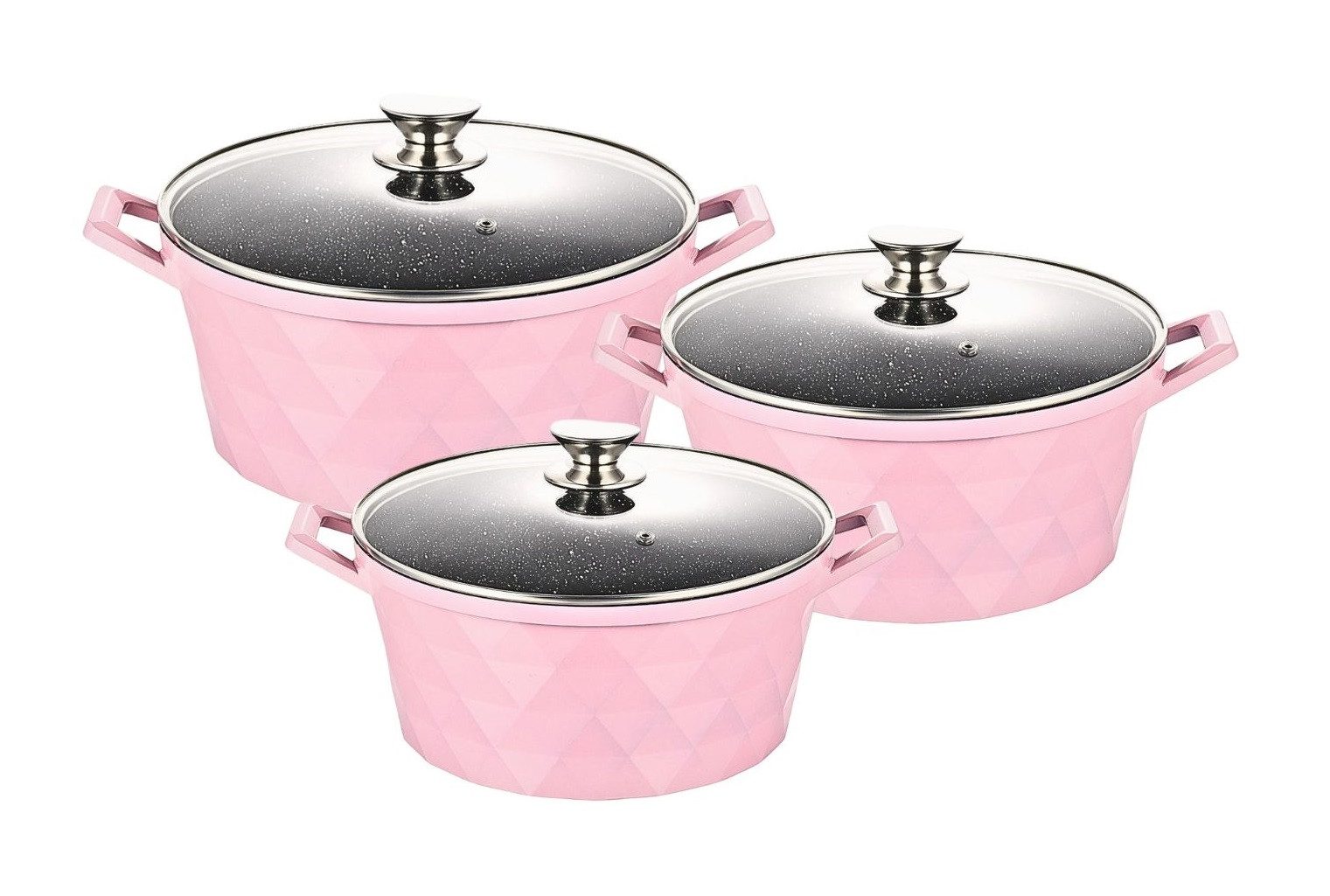 Cheffinger Topf-Set Kochtopf Kasserolle Topf Set 6-tlg pink Glasdeckel Cheffinger, Material: Aluminium, Glas