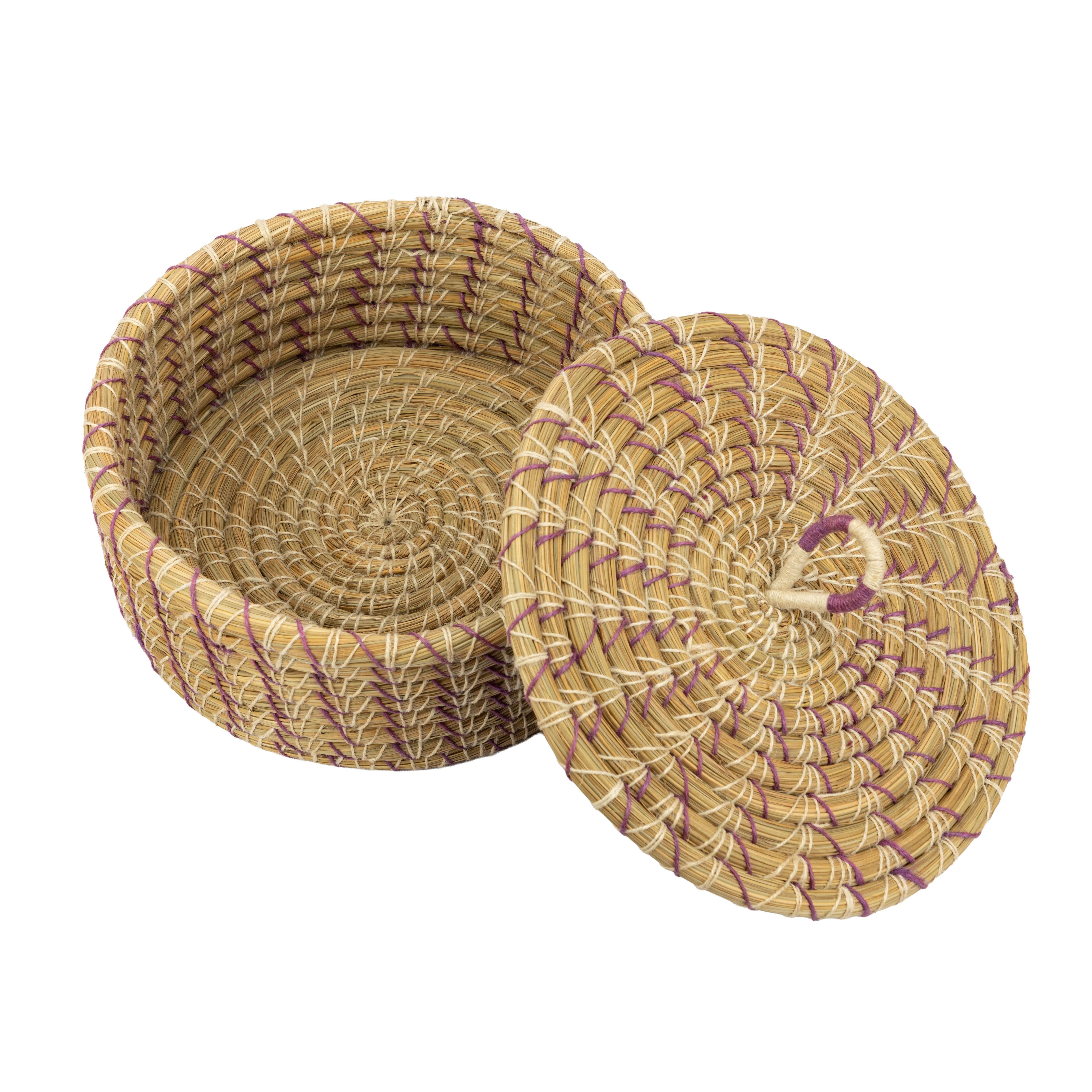 El Puente Aufbewahrungskorb "Lila Wolke" Korb mit Deckel aus Kaisa-Gras, Handmade, Handmade