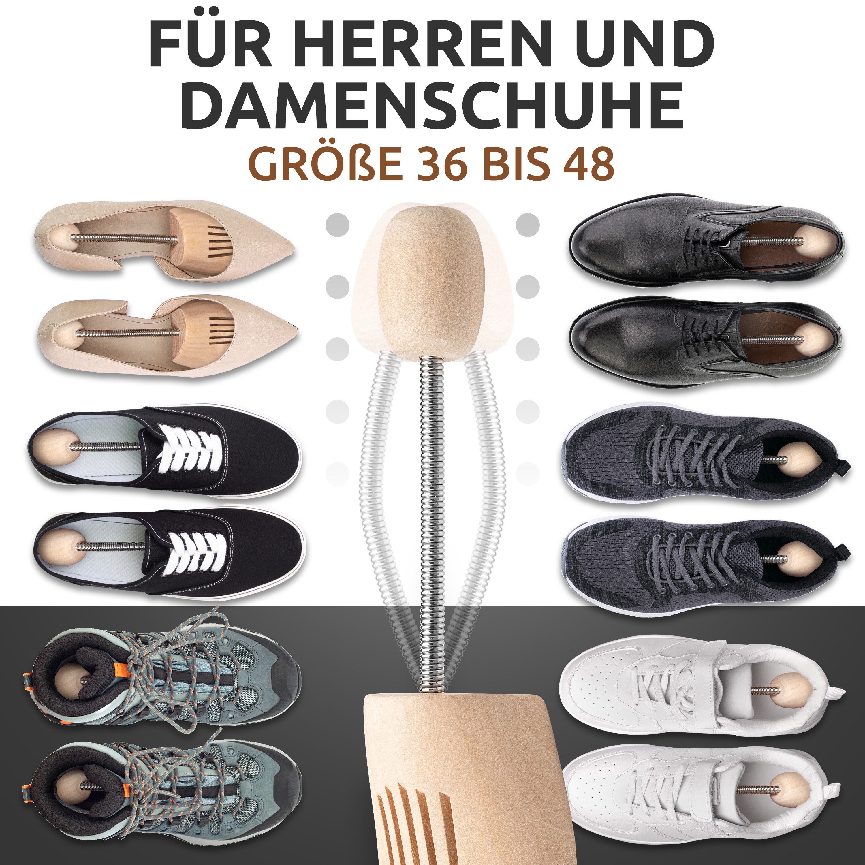 JK Trade Schuhspanner - Premium Schuhdehner Damen & Herren (1 Paar, aus Lotusholz mit Federmechanik), Stiefelspanner, Schuhweiter – Bild 5 von 5