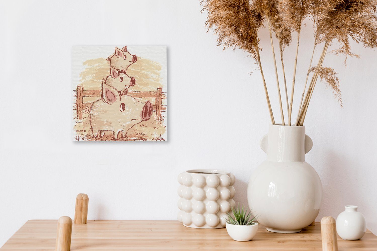 OneMillionCanvasses® Leinwandbild Eine Illustration eines Ferkeln, mit Leinwand St), Schweins zwei für Bilder Schlafzimmer (1 Wohnzimmer