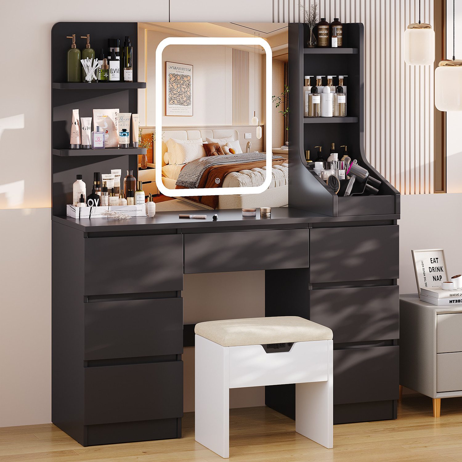 HOMALL Schminktisch Eingebaute LED-Beleuchtung, einstellbare Helligkeit, günstig online kaufen