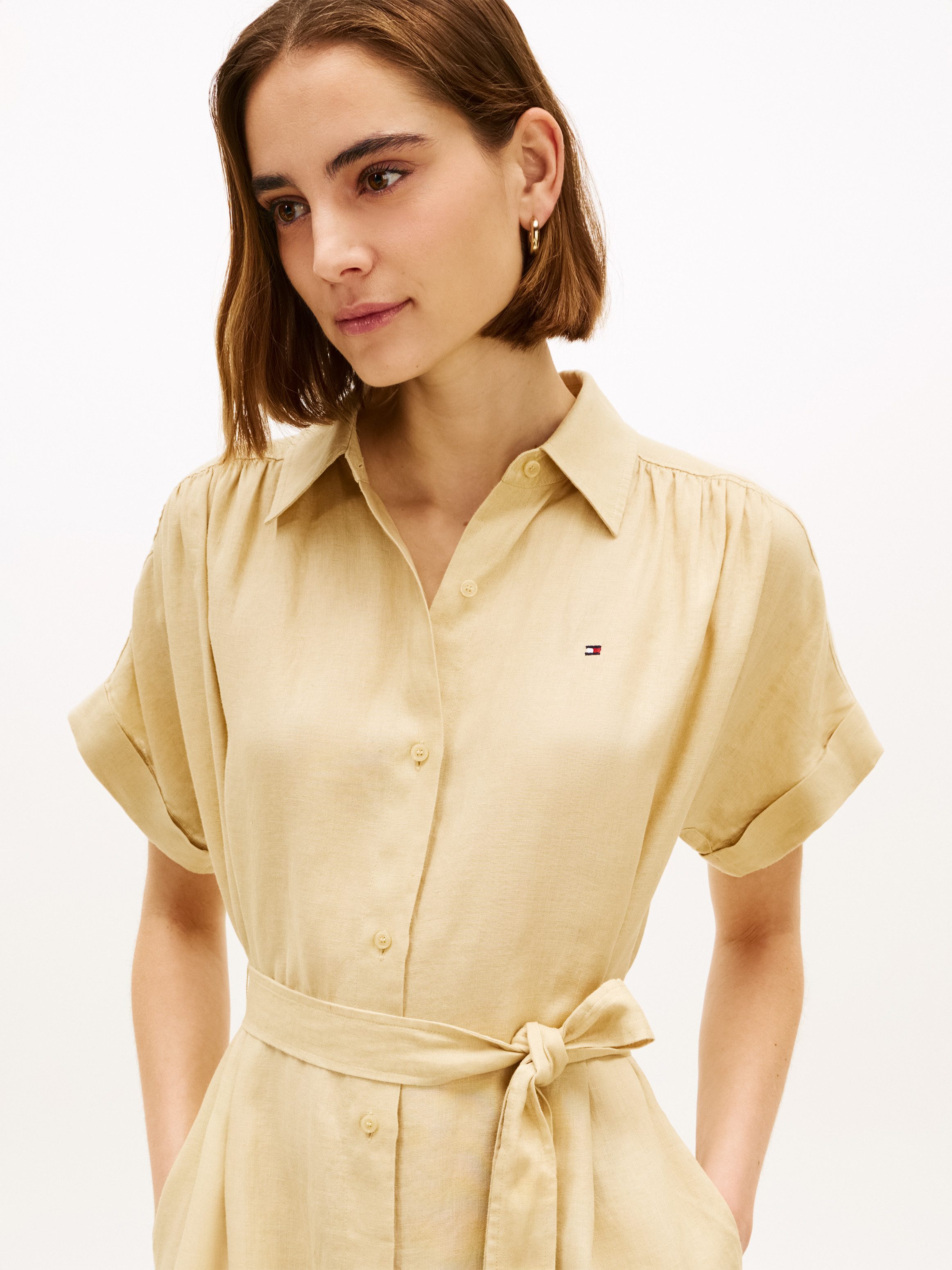 Tommy Hilfiger Hemdblusenkleid LINEN BELTED KNEE SS SHIRT DRESS mit Bindegürtel