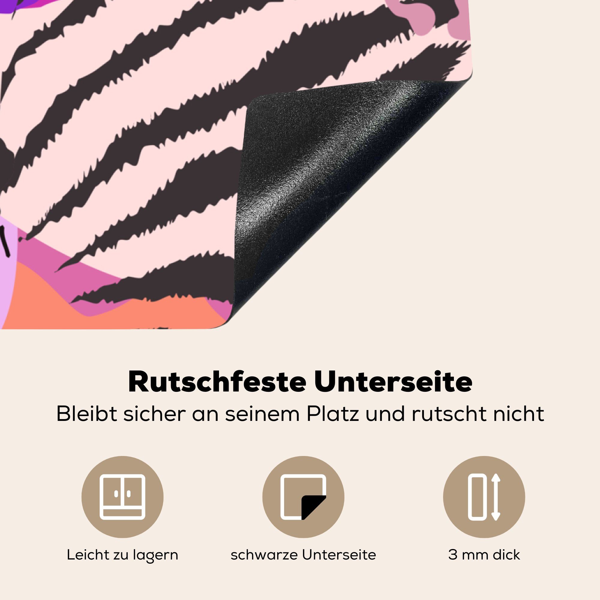 78x78 - (1 tlg), Herdblende-/Abdeckplatte - cm, Pantherdruck MuchoWow Arbeitsplatte Ceranfeldabdeckung, Vinyl, Rosa, Tiere küche für