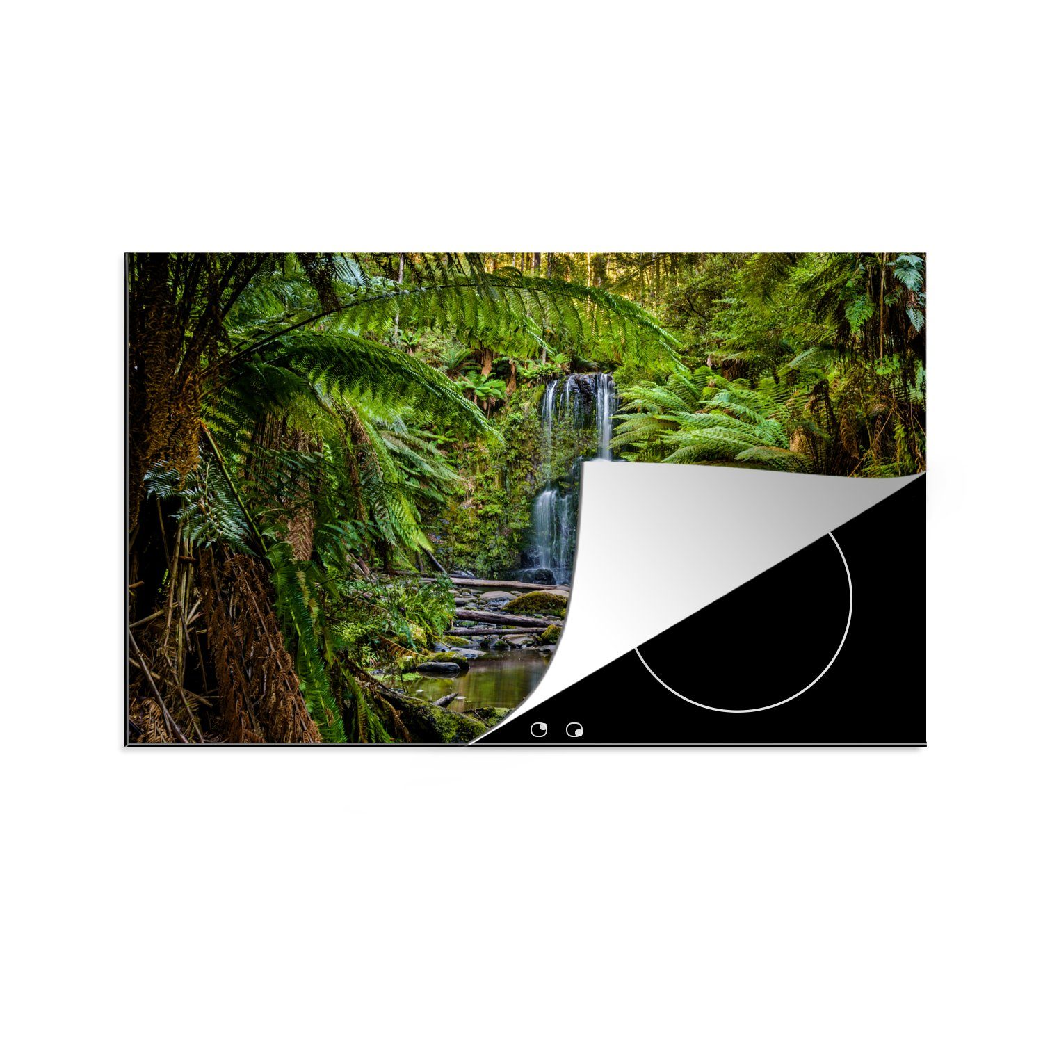 küche, Ceranfeldabdeckung den von Herdblende-/Abdeckplatte Wasserfälle tlg), die Regenwäldern tief Induktionskochfeld MuchoWow Vinyl, 81x52 cm, Schutz (1 Victoria, für in