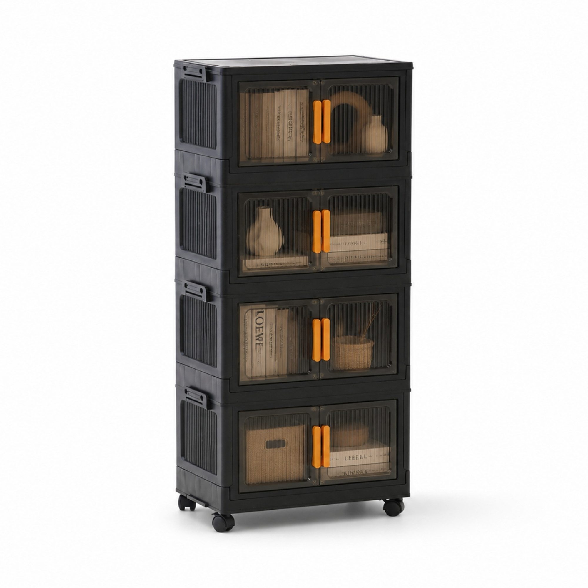 PROREGAL® Aufbewahrungsbox EasyCube stapelbar 4 Ebenen & Rollen Stapelboxen