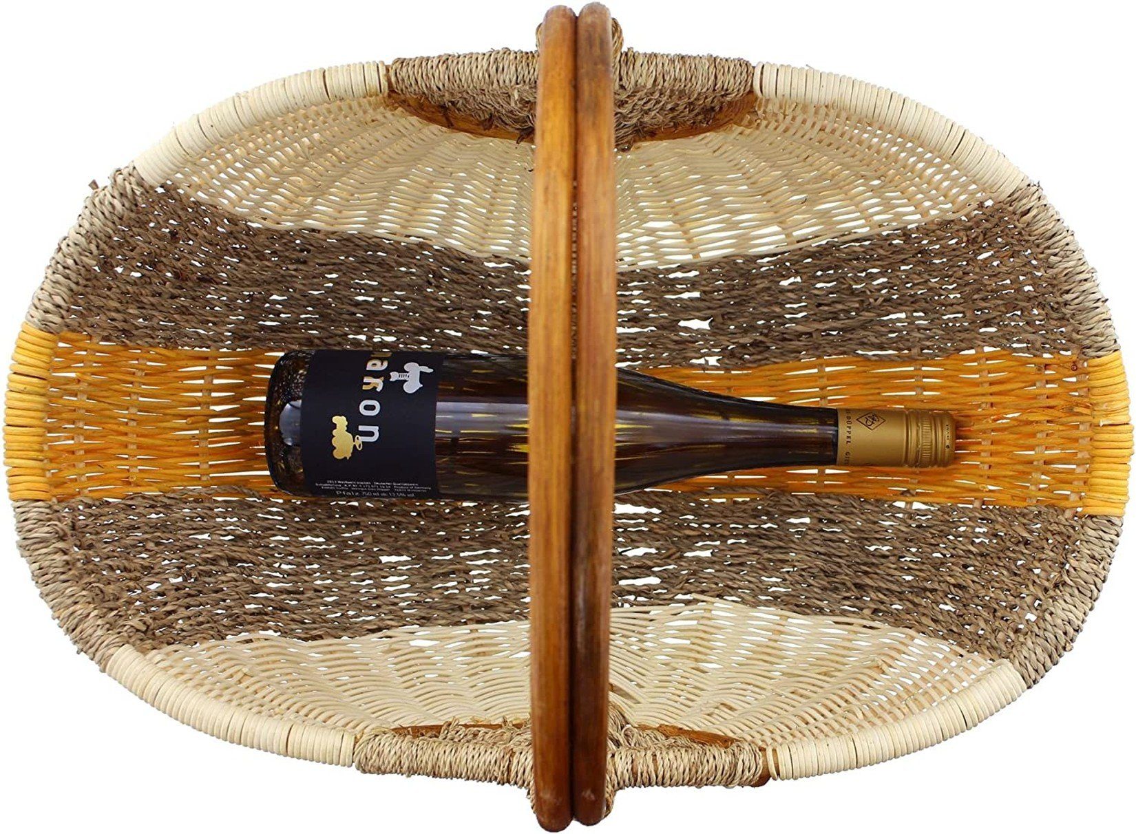 Dekoleidenschaft Einkaufskorb aus Seegras & Rattan, orange / natur, Flechtkorb, Autokorb, Tragekorb, Picknickkorb, Aufbewahrungskorb, Shopper Basket, Lieblingsk – Bild 5 von 5