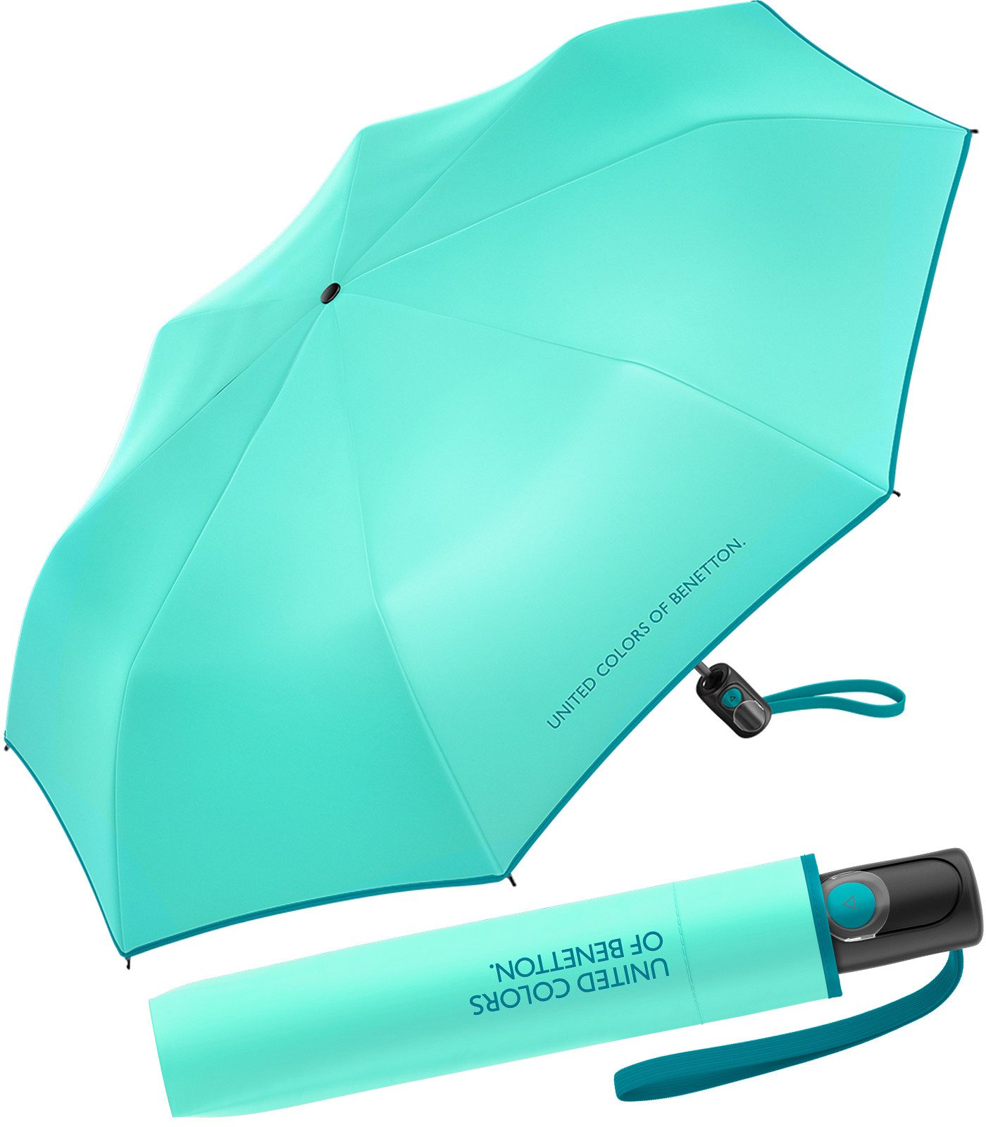 United Colors of Benetton Taschenregenschirm für Damen mit Auf-Automatik Mini AC FS 2026, klein, leicht, mit farbigem Einfassband