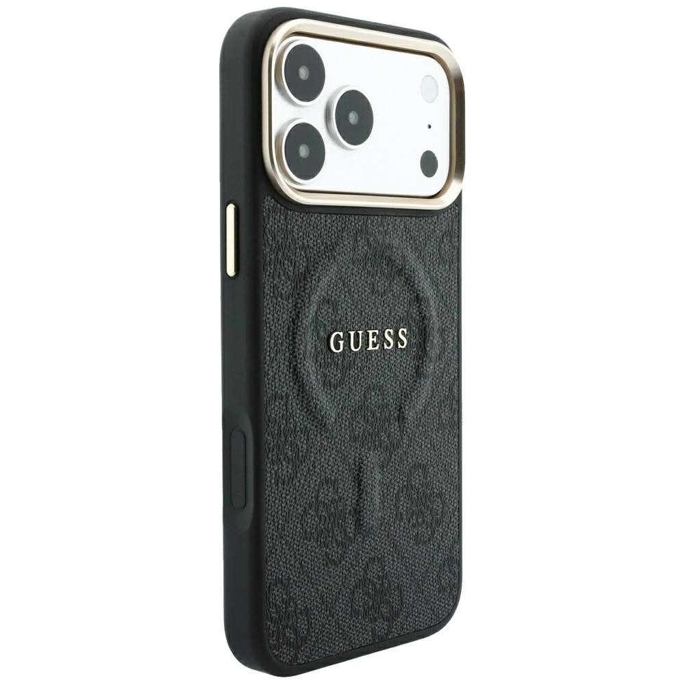 Guess Smartphone-Hülle Embossed 4G Classic kompatibel mit iPhone 18 Pro, 17 Pro Schwarz 6,3 Zoll, Integrierter Magnetring für kabelloses Laden – Bild 4 von 5