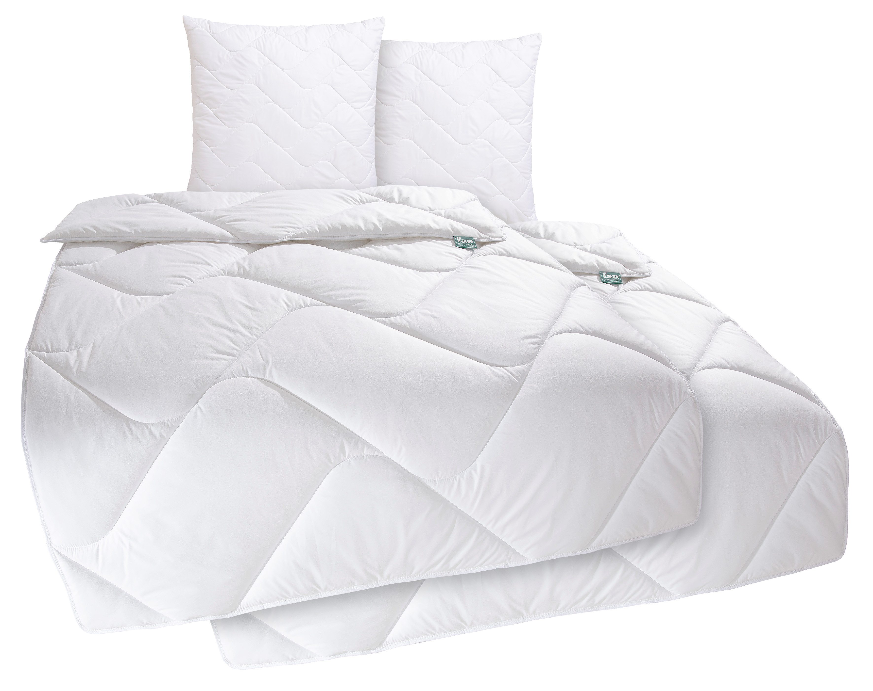 fan Microfaserbettdecke + Kopfkissen Bettwaren-Set in 135x200 cm, für Sommer oder 4-Jahreszeiten, Füllung: Faserbällchen (Kopfkissen), Bezug: Microfaser