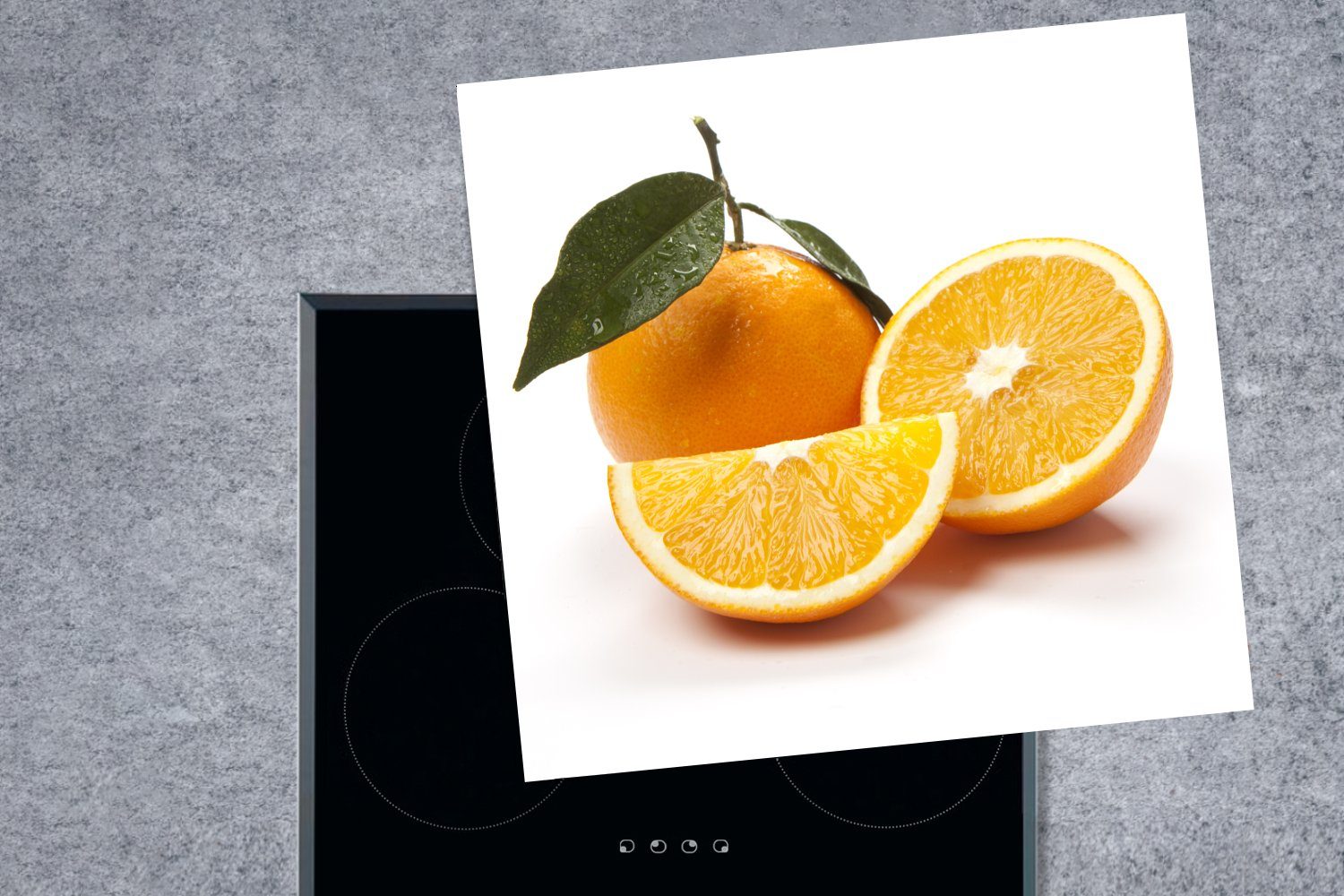 Frucht tlg), cm, küche Vinyl, (1 Herdblende-/Abdeckplatte Blatt, MuchoWow - 78x78 Ceranfeldabdeckung, Orange Arbeitsplatte - für
