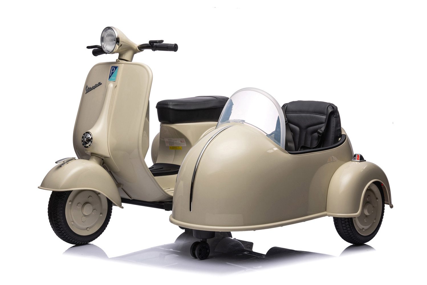 Smarty Elektro-Kinderauto Elektro Kinder Motorrad Vespa 150 VL1T mit Beiwagen 2x35W 12V 7A
