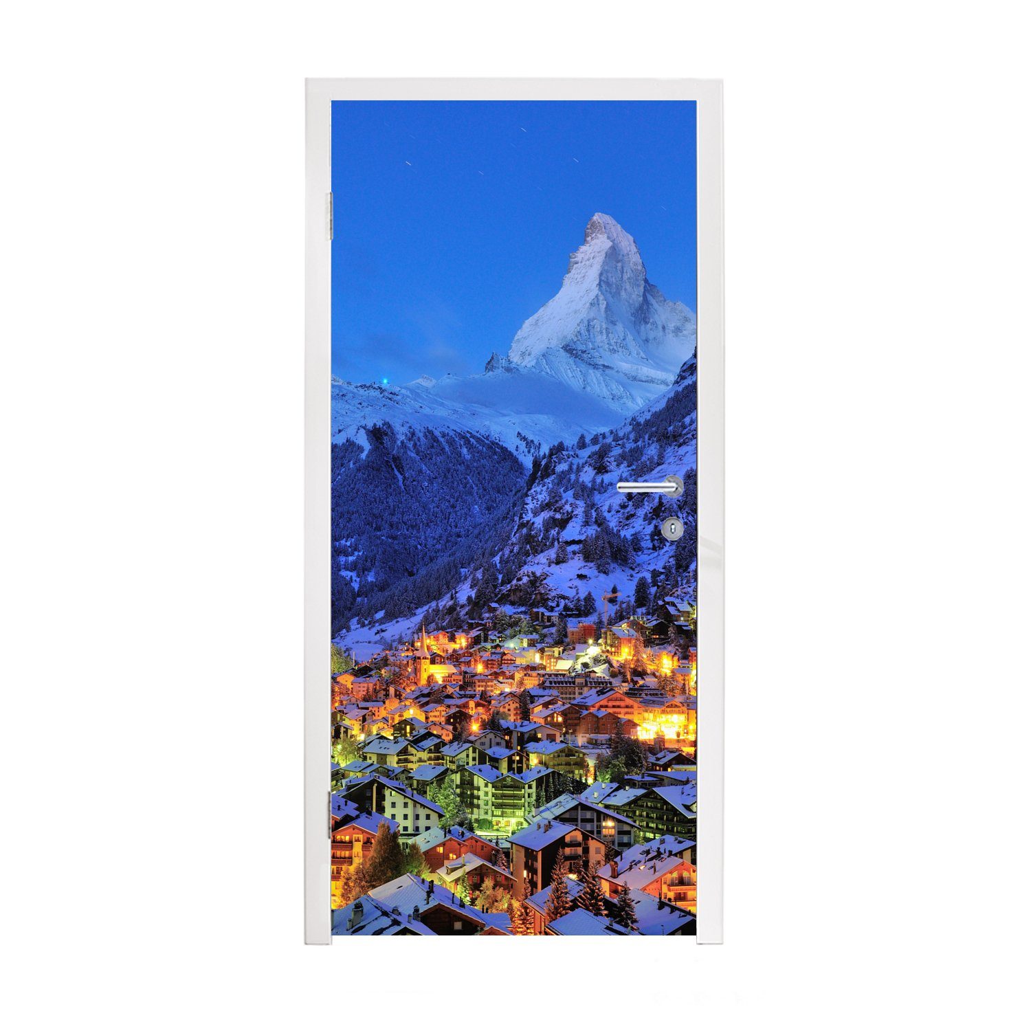 MuchoWow Türtapete Sonnenaufgang über dem Schweizer Matterhorn in Zermatt, Matt, bedruckt, (1 St), Fototapete für Tür, Türaufkleber, 75x205 cm