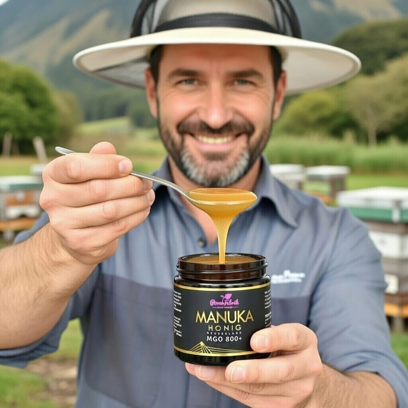 PowerFabrik Honig Manuka Honig MGO 800+, 500g, Original aus Neuseeland, im Glas, HALAL, 1 x