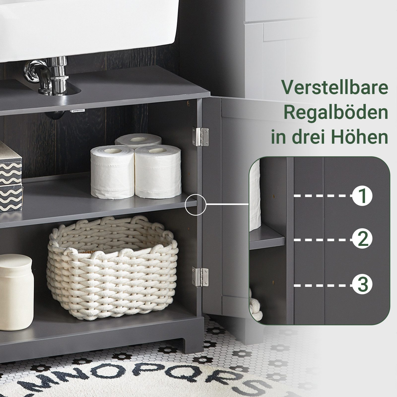 SoBuy Waschbeckenunterschrank BZR18 Badschrank Waschtisch Unterschrank mit 2 Türen, verstellbare Ablage