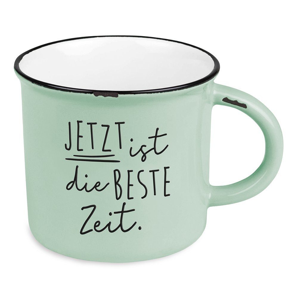 Grafik Werkstatt Tasse Vintage-Tasse im Emaille-Look Jetzt ist die beste Zeit, Keramik