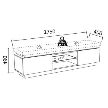 Lomadox Lowboard ROSARNO-05, Eiche massiv geölt und LED Beleuchtung 175/49/40 cm