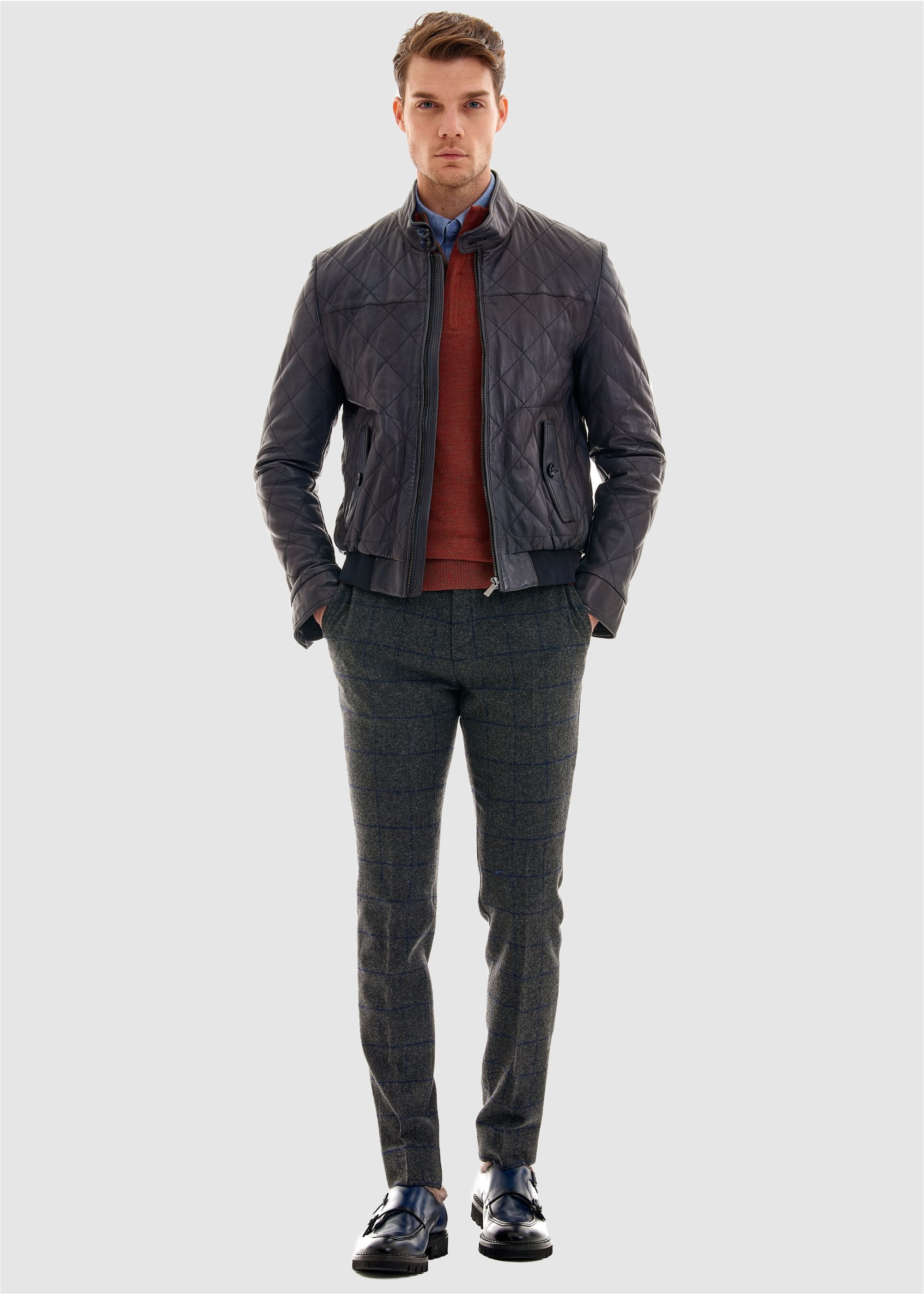 Pierre Cardin Lederjacke mit schickem Stepp-Muster