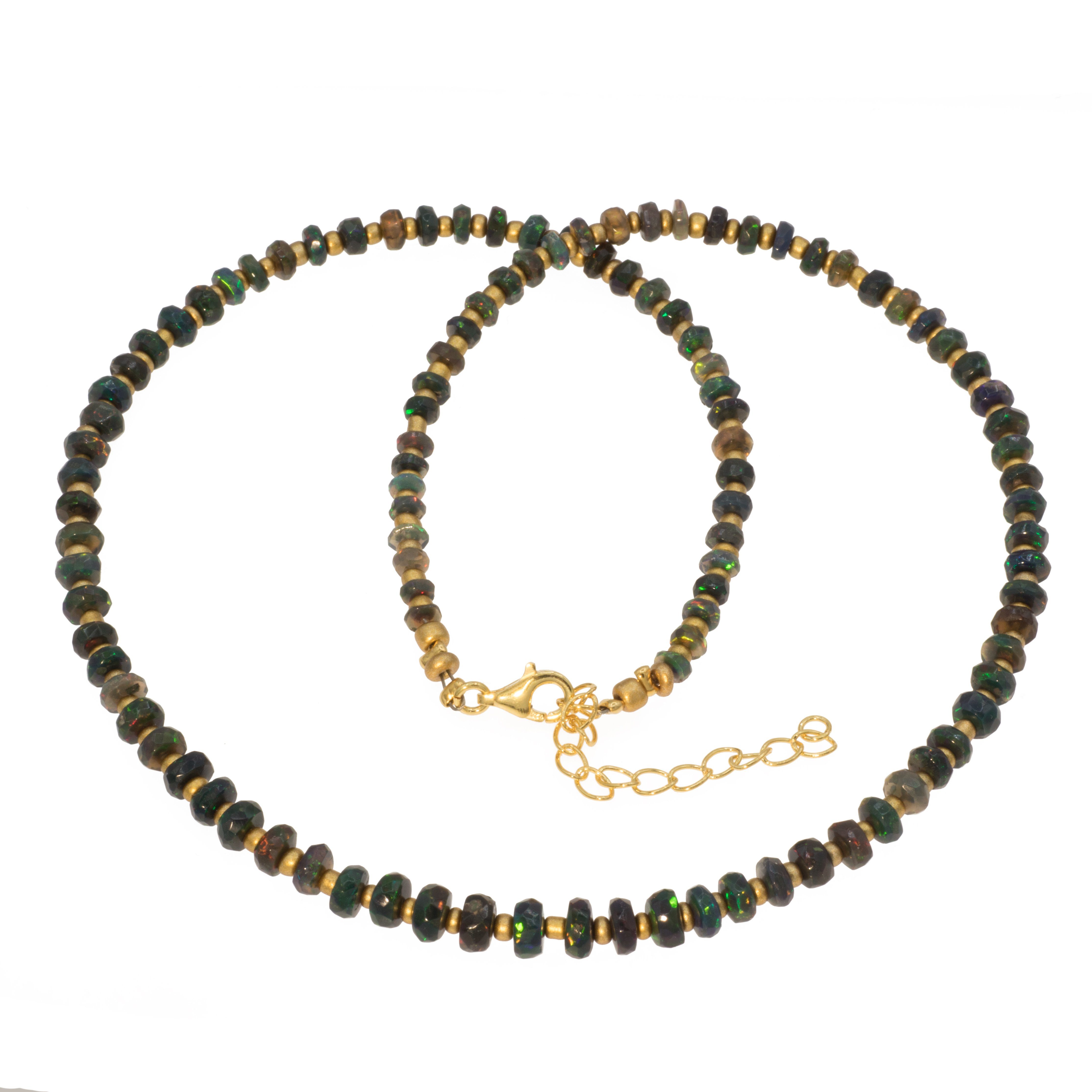 Perlenkette Kette mit echten Edel Opal Schwarz Opal 4 - 5,5 mm Perlen
