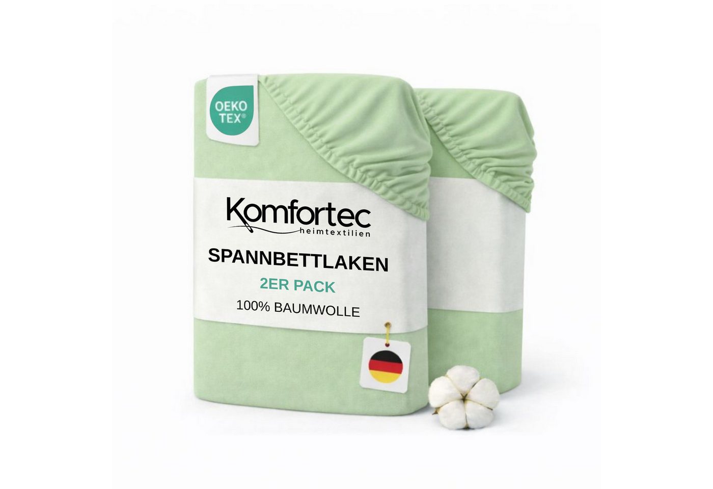 Komfortec Spannbettlaken Jersey Spannbettuch, 90x200, 140x200, 160x200, 180x200 oder 200x200 cm, 100% Baumwolle (135 g/m), Gummizug: Rundum, (2 Stück), OEKO-TEX® Standard 100 Zertifisiert, für Matratzen bis 25 cm Höhe