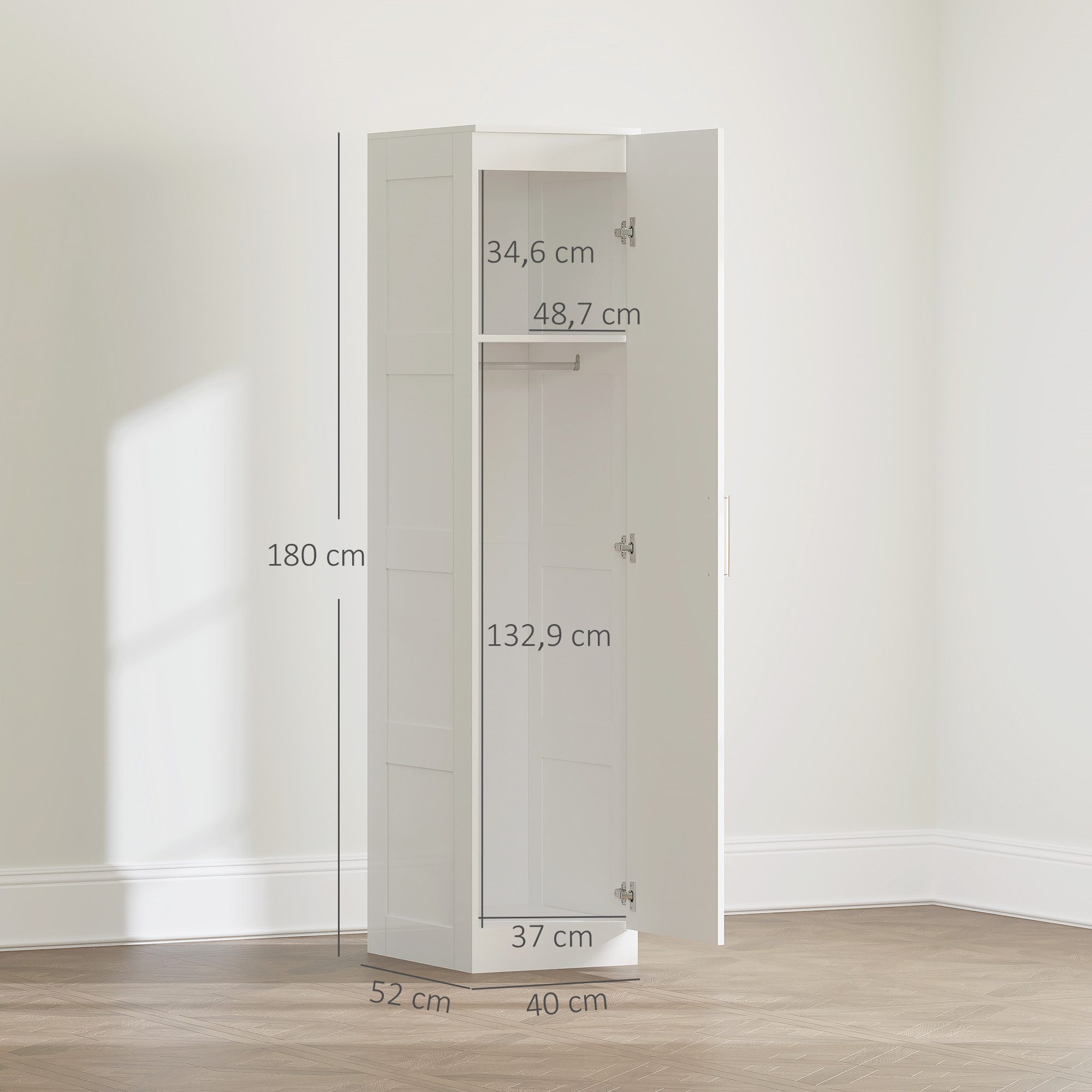 HOMCOM Kleiderschrank Mehrzweckschrank mit Regal, Soft-Close-Tür Drehtürenschrank (Garderobenschrank, 1-St., Mehrzweckschrank) für Schlafzimmer 40 x 52 x 180 cm Weiß
