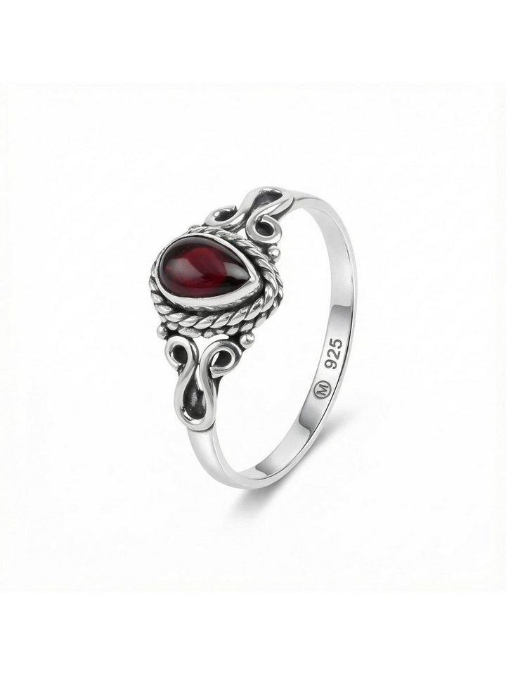 mantraroma Silberring BHAGUS aus 925 Silber mit Granat (Ring mit Schmuckbeutel), Damenring aus 925er Silber