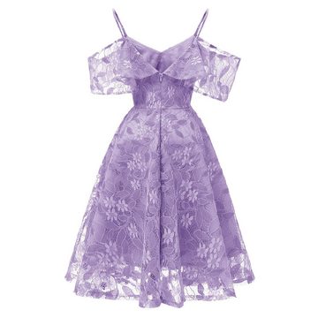 BlauWave Babydollkleid Minikleid Kurzes Brautjungfernkleid für Damen (1-tlg., A-Linien-Kleid,Eleganz Midikleid) Feine Spitzenverzierungen, die dem Kleid einen Hauch von Raffinesse