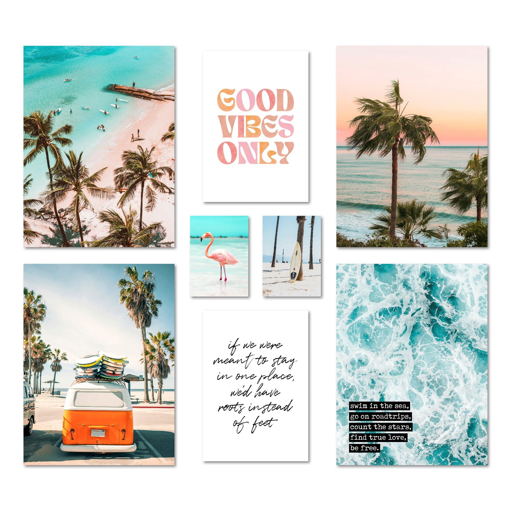 Bilder-Collage Poster Set - SUMMER VIBES I Wandbilder Sommer Meer Palmen Strand