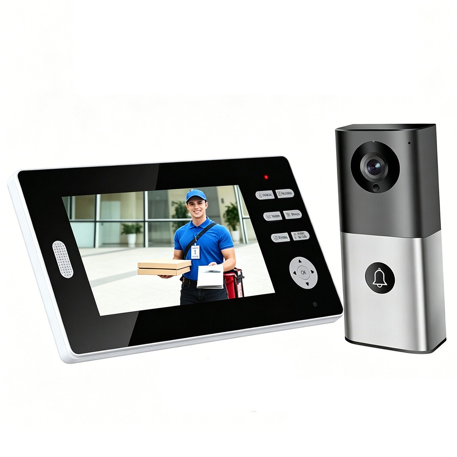 MOPUEA Video-Türsprechanlage 7 Zoll HD Video-Türsprechanlage Drahtlose Türklingelkamera (Türsprechanlage, 7 Zoll Video Türsprechanlage mit Kamera und Nachtsicht, Nachtsicht, Gegensprechen, LCD-Display, Fernsteuerung)