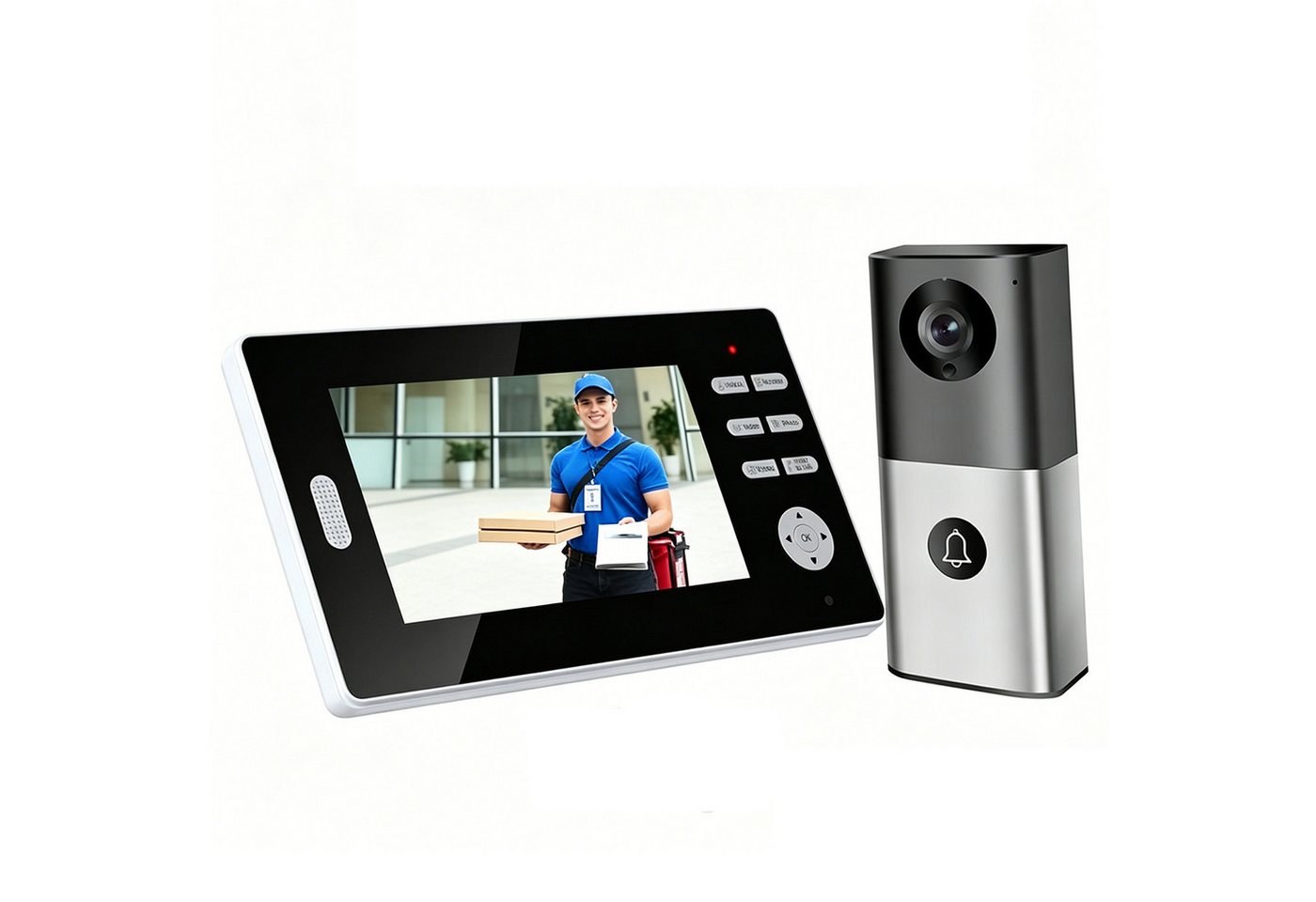 MOPUEA Video-Türsprechanlage 7 Zoll HD Video-Türsprechanlage Drahtlose Türklingelkamera (Türsprechanlage, 7 Zoll Video Türsprechanlage mit Kamera und Nachtsicht, Nachtsicht, Gegensprechen, LCD-Display, Fernsteuerung)