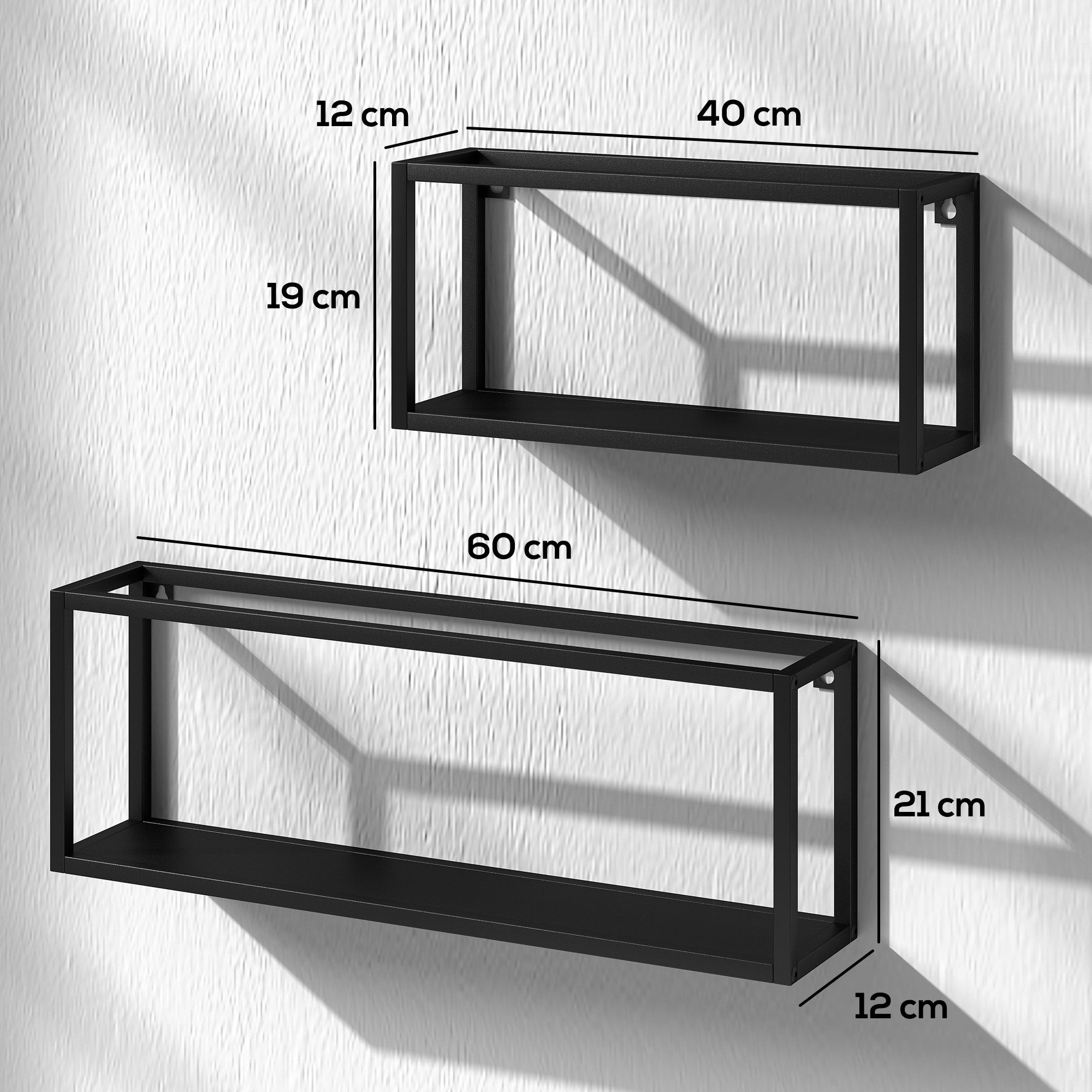HOMCOM Standregal Wandregal Schweberegal aus Stahl, Wandboard, Regalbrett für Küche, Aufbewahrungsregal 2-tlg., für Wohnzimmer, Schlafzimmer, Schwarz – Bild 3 von 5