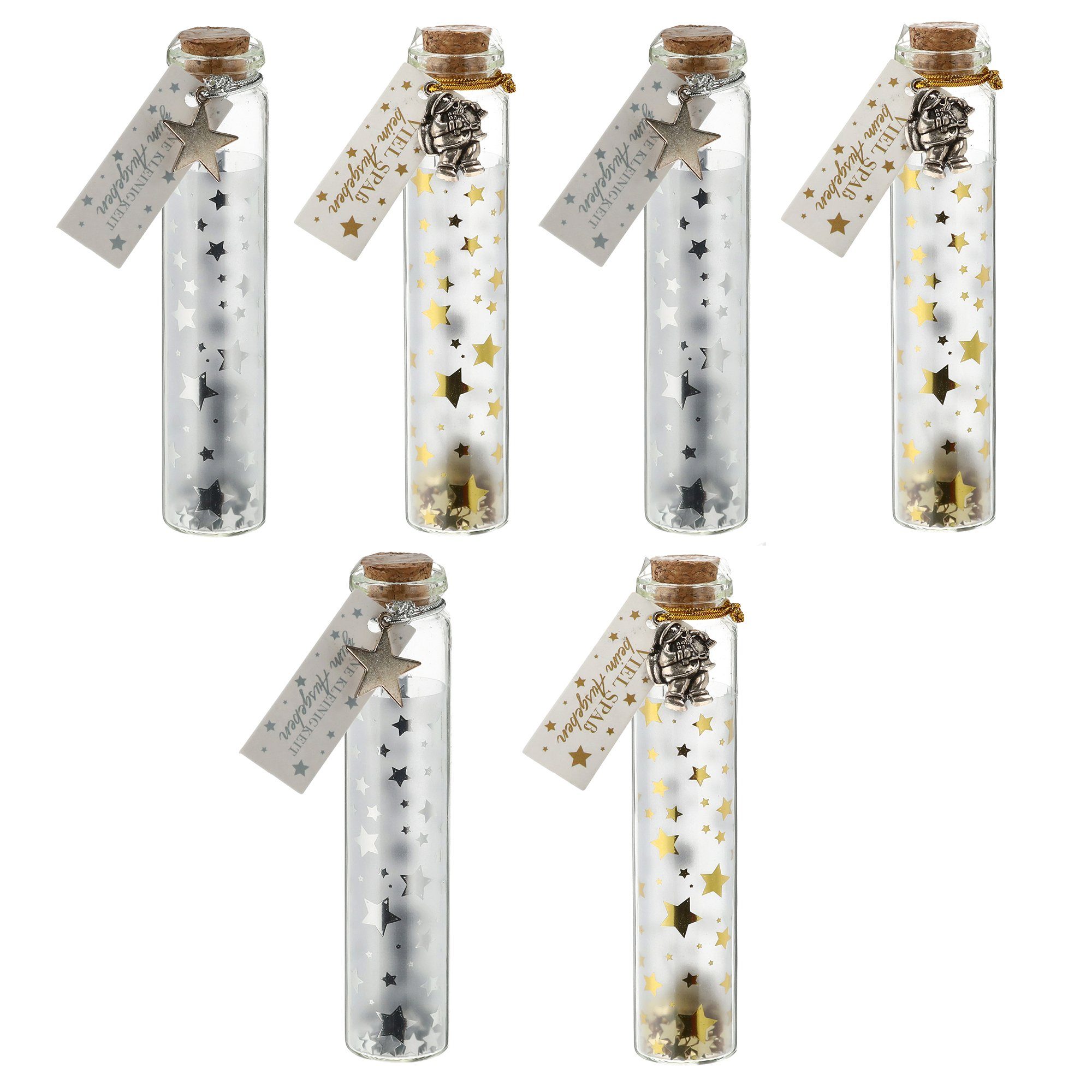 Annastore Geschenkbox 6 x Glasröhrchen mit Korken für Geldgeschenke zu Weihnachten H 11 cm, Wunscherfüller, Geldgeschenke, Geldverpackung
