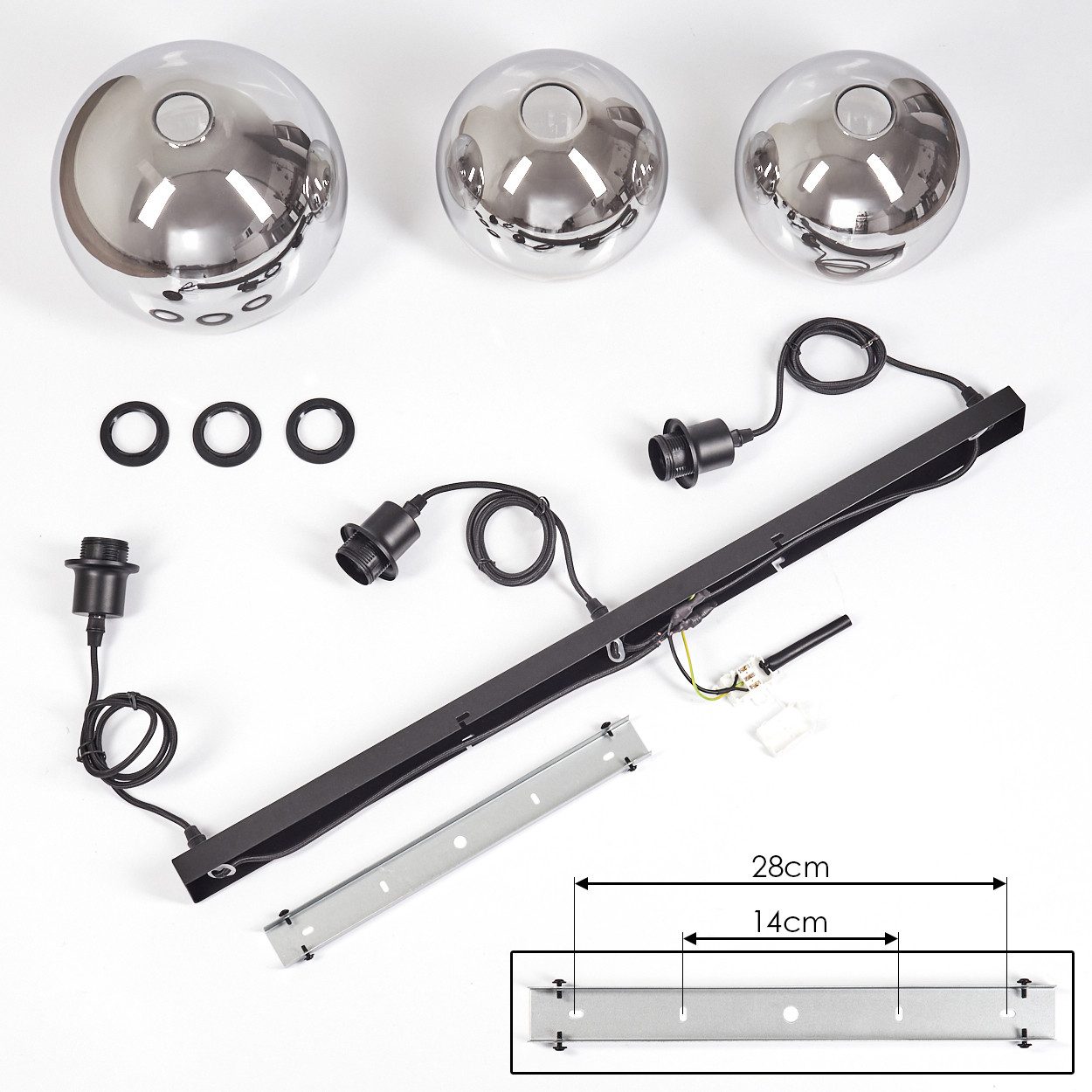 hofstein Hängeleuchte Hängelampe aus Metall/Glas in Schwarz/Chromfarben/Rauchfarben, ohne Leuchtmittel, Leuchte im Industrial-Design (Schirme 20, 25 cm), max. 1 – Bild 5 von 5