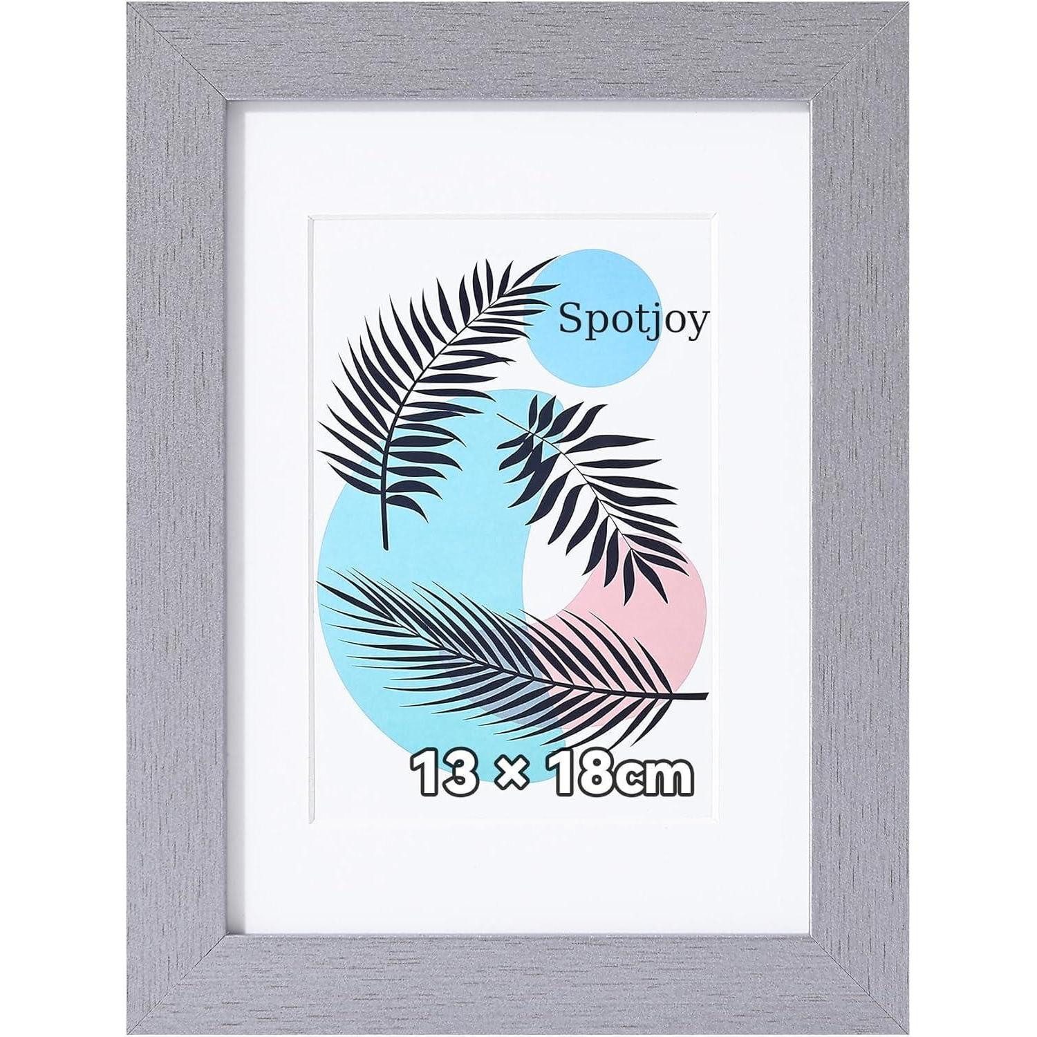 LuxusKollektion Einzelrahmen Bilderrahmen MDF Acrylglas Fotorahmen Passepartout 13x18cm Silbergrau