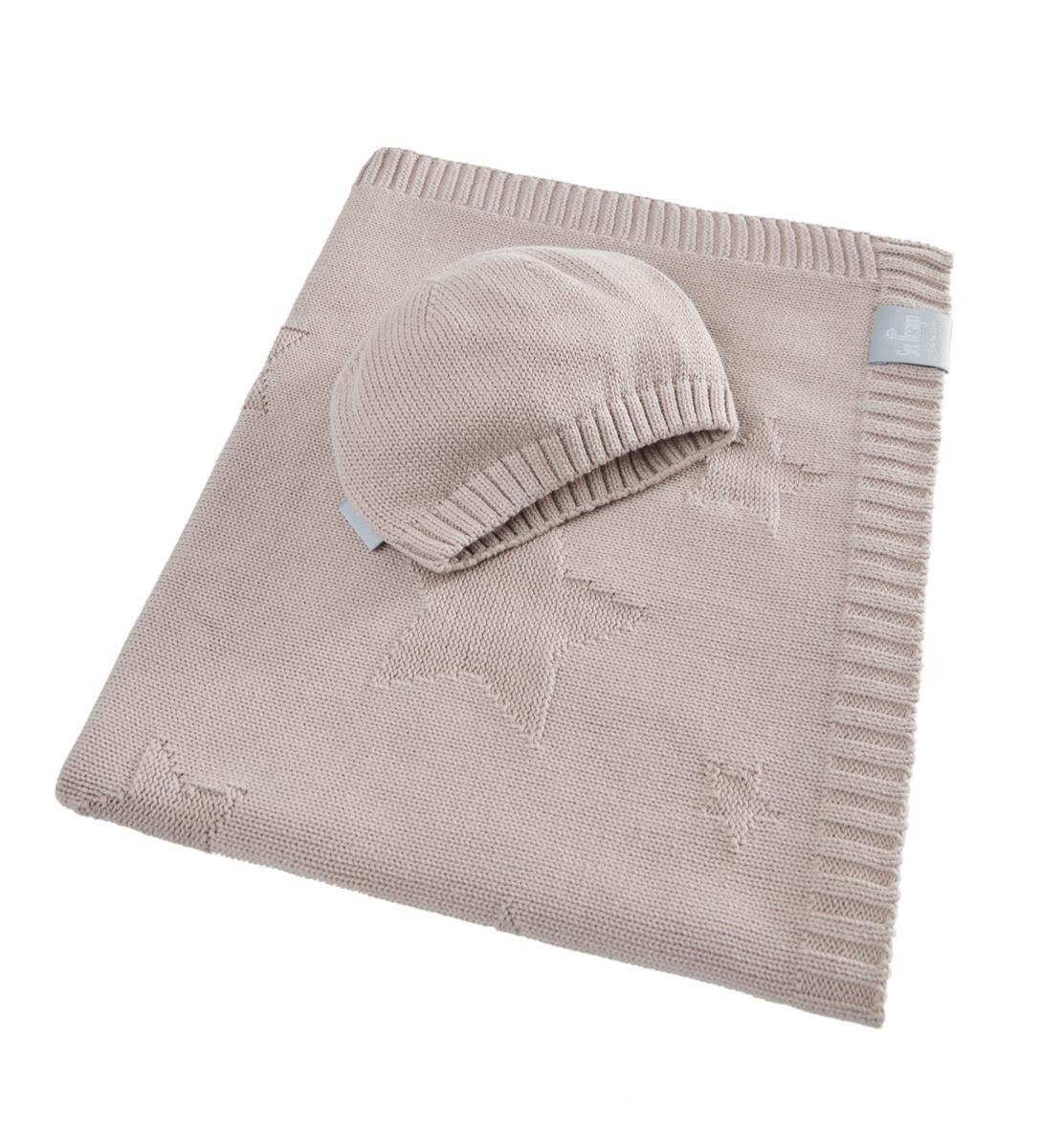 SEI Sand Geschenkverpackung Baumwolle, 100% - Babydecke Design, BIO inkl. Strickdecke Shifting 90x70cm aus