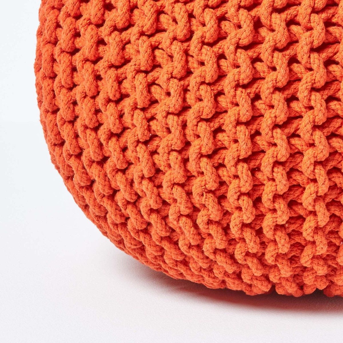 Homescapes Pouf Runder Strickpouf 100% Baumwolle, orange