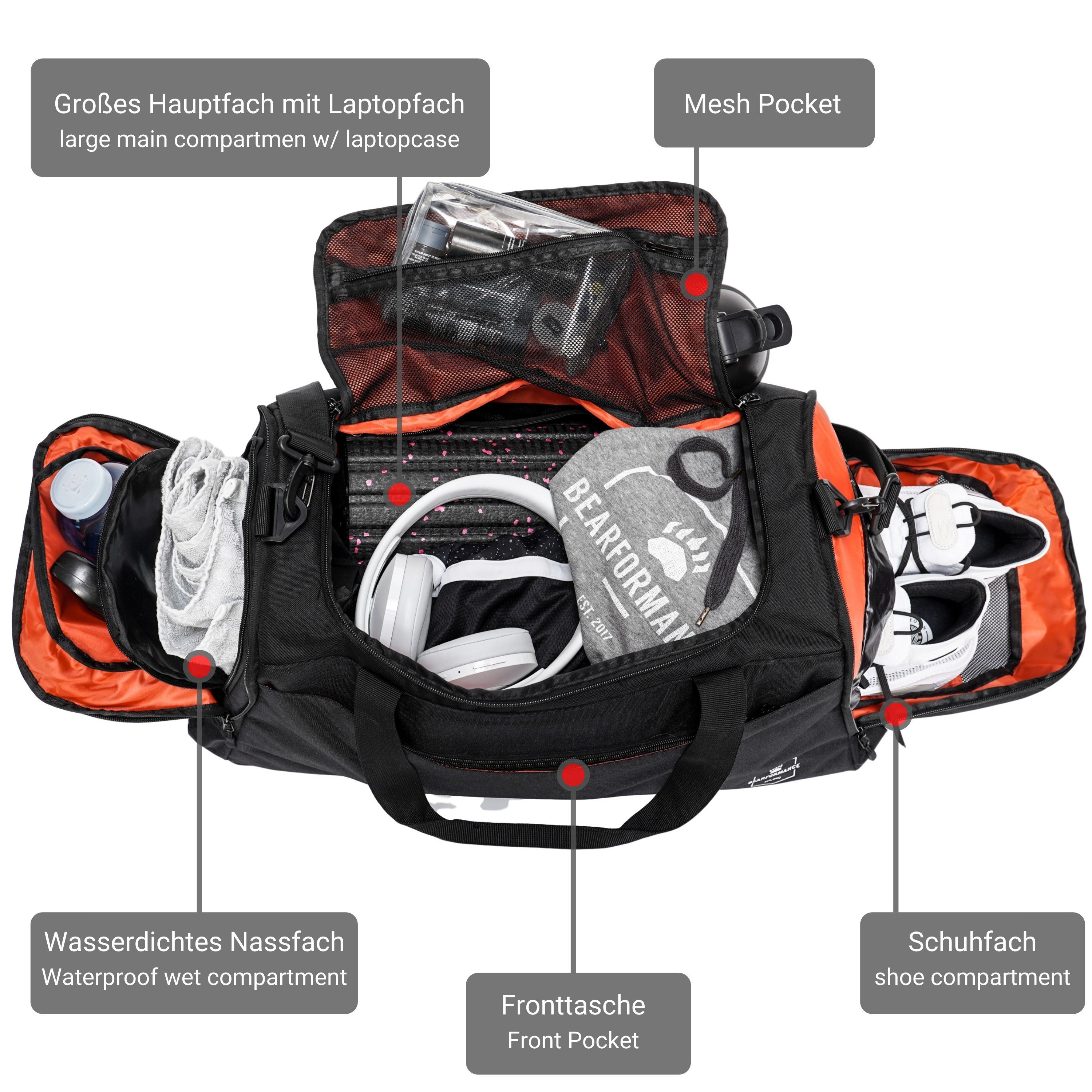 Bearformance Sporttasche Ultimate Sportbag, mit Schuhfach, Nassfach und  Rucksackfunktion