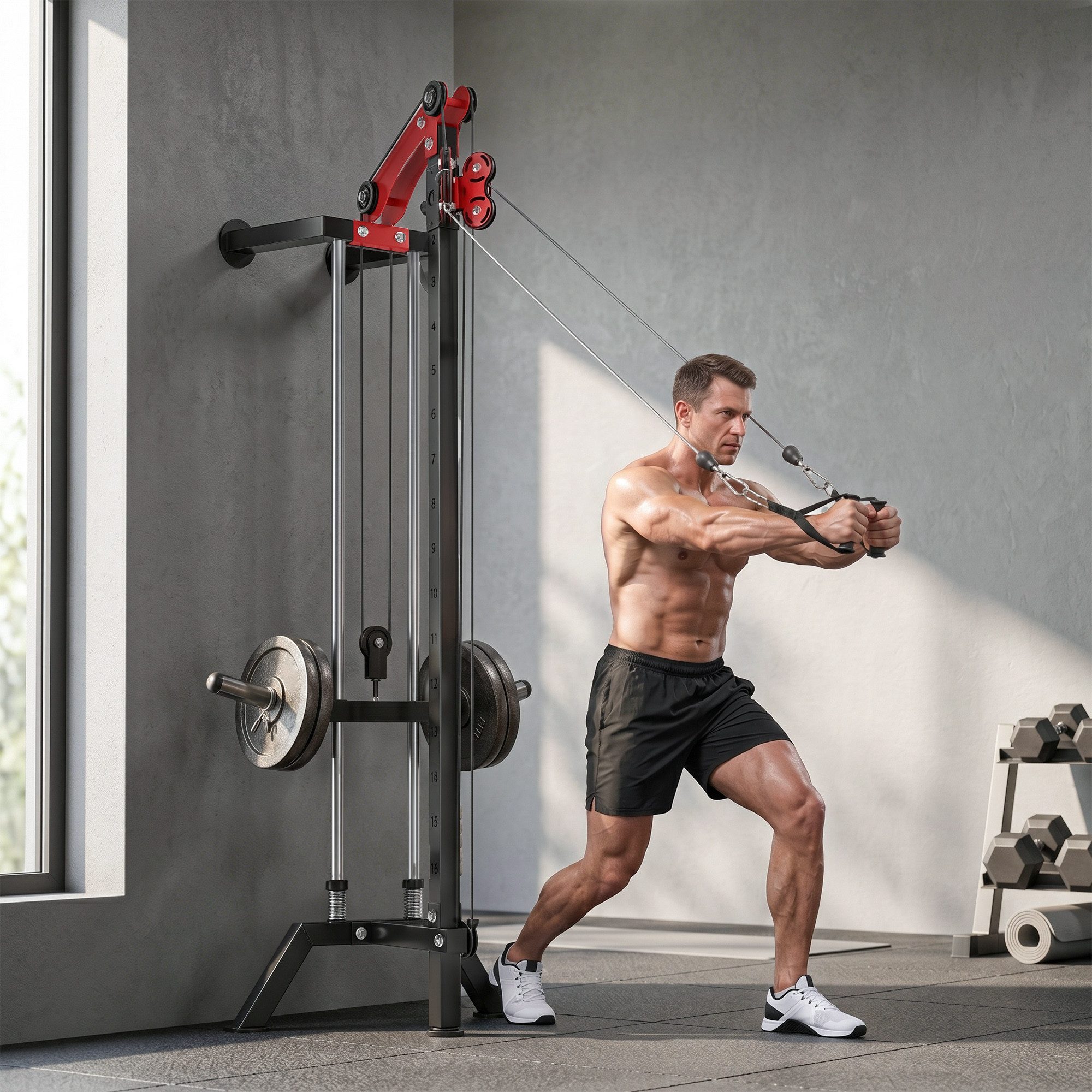 SPORTNOW Kraftstation inkl. Latzugstange Griffstange Seilzug, 0 Gewichtsblöcke (16-fach Verstellbar Latzugstation, 1-tlg., Latzugmaschine), bis 120kg