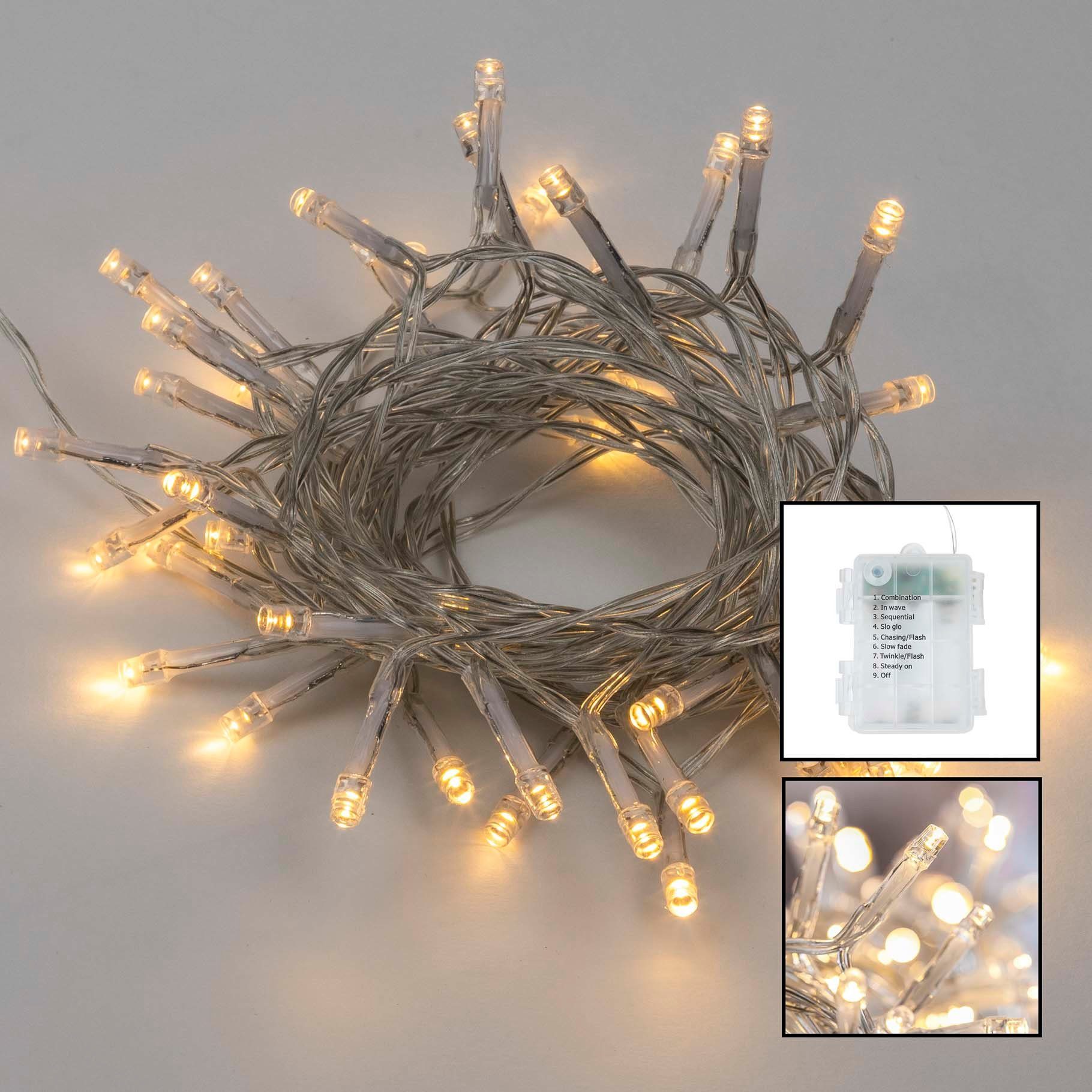 HI LED-Lichterkette LED Batterie Lichterkette transparentem Kabel mit 50 warm weißen LEDs