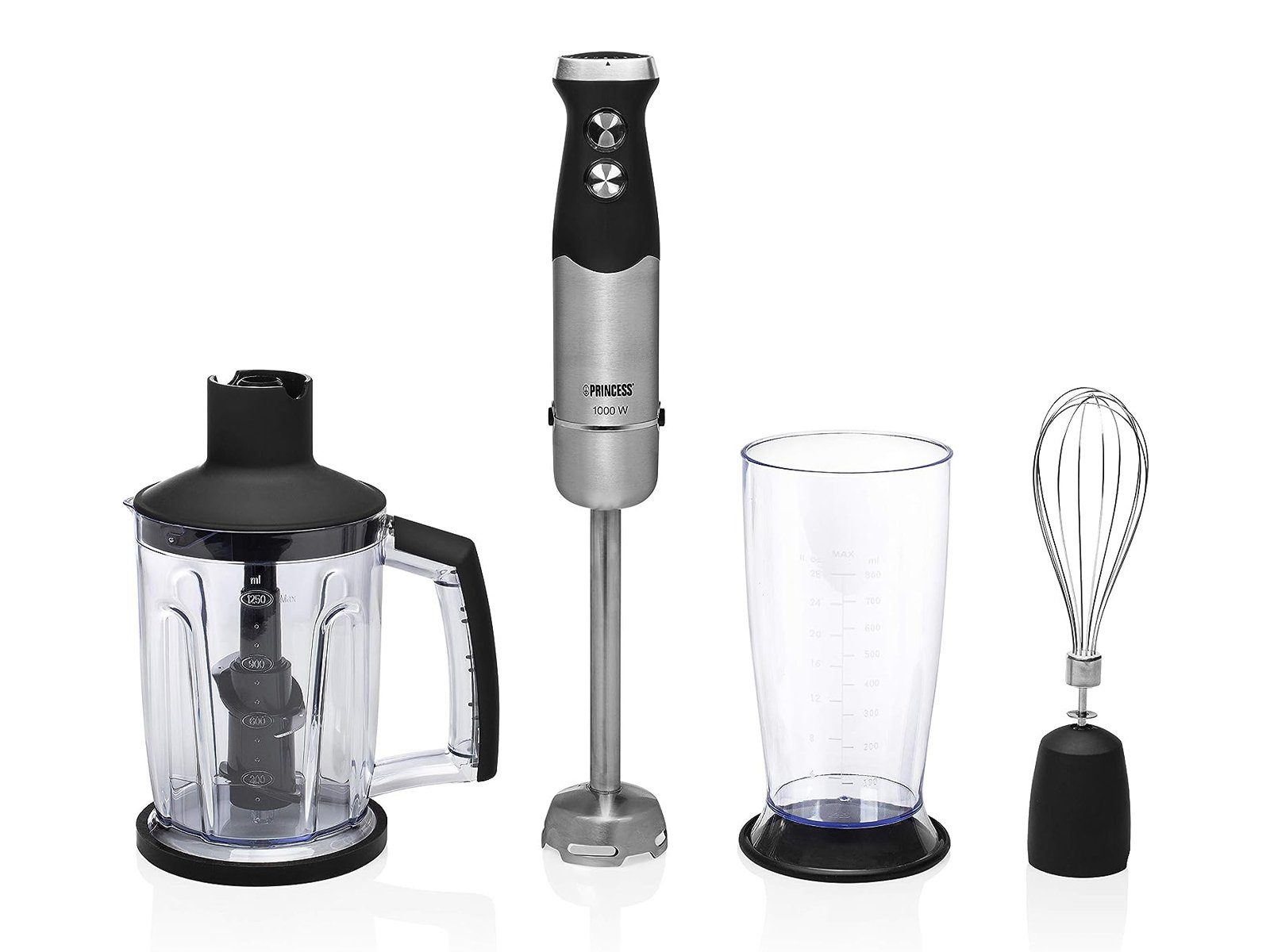 PRINCESS Stabmixer, 1000 W, SET Power Hand Küchen-Mixer Zauber Mix-stab Schneebesen & Zerhacker