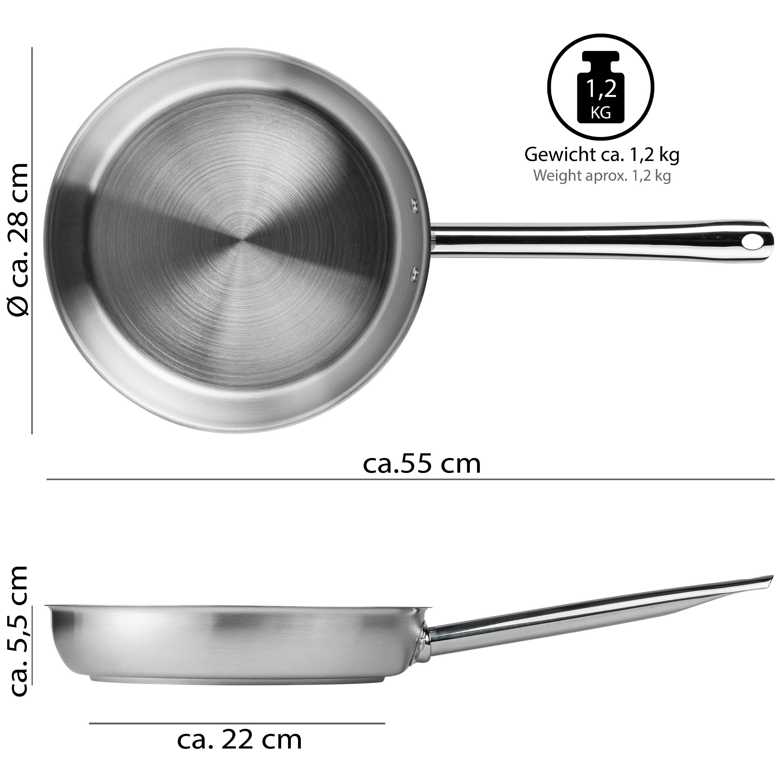 ONVAYA Bratpfanne Edelstahlpfanne, Wok, Bratpfanne, Induktion, Edelstahl – Bild 2 von 5